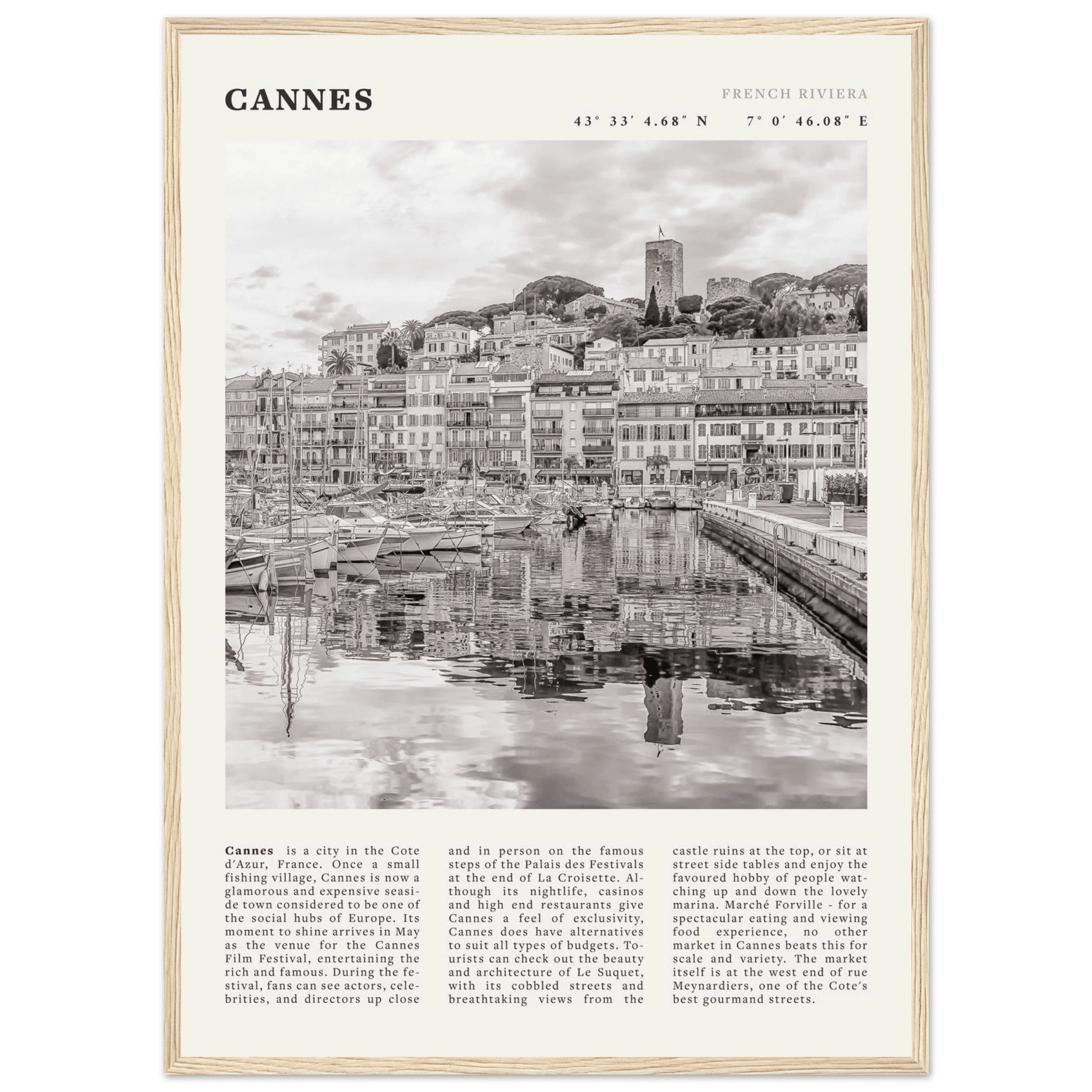 Cannes Poster | Black & White French Riviera Wall Art | France Travel Print - Evergreen Posters