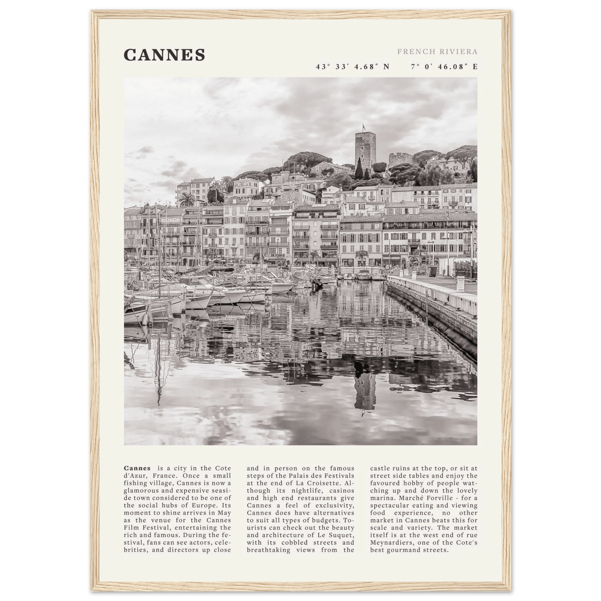 Cannes Poster | Black & White French Riviera Wall Art | France Travel Print - Evergreen Posters