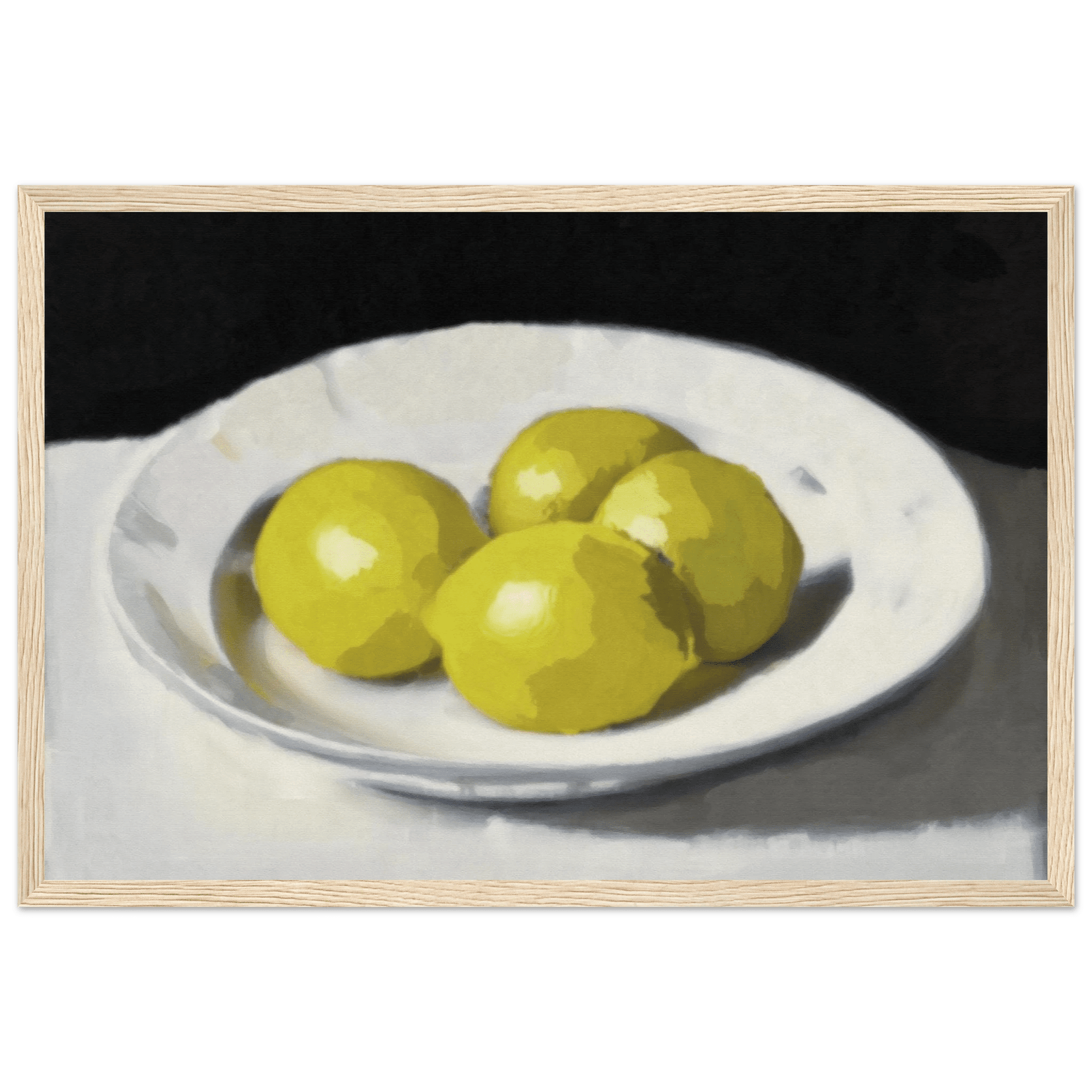 Lemons Print | Three Lemons Oil Painting Wall Art | Kitchen Still Life Poster - Evergreen Posters