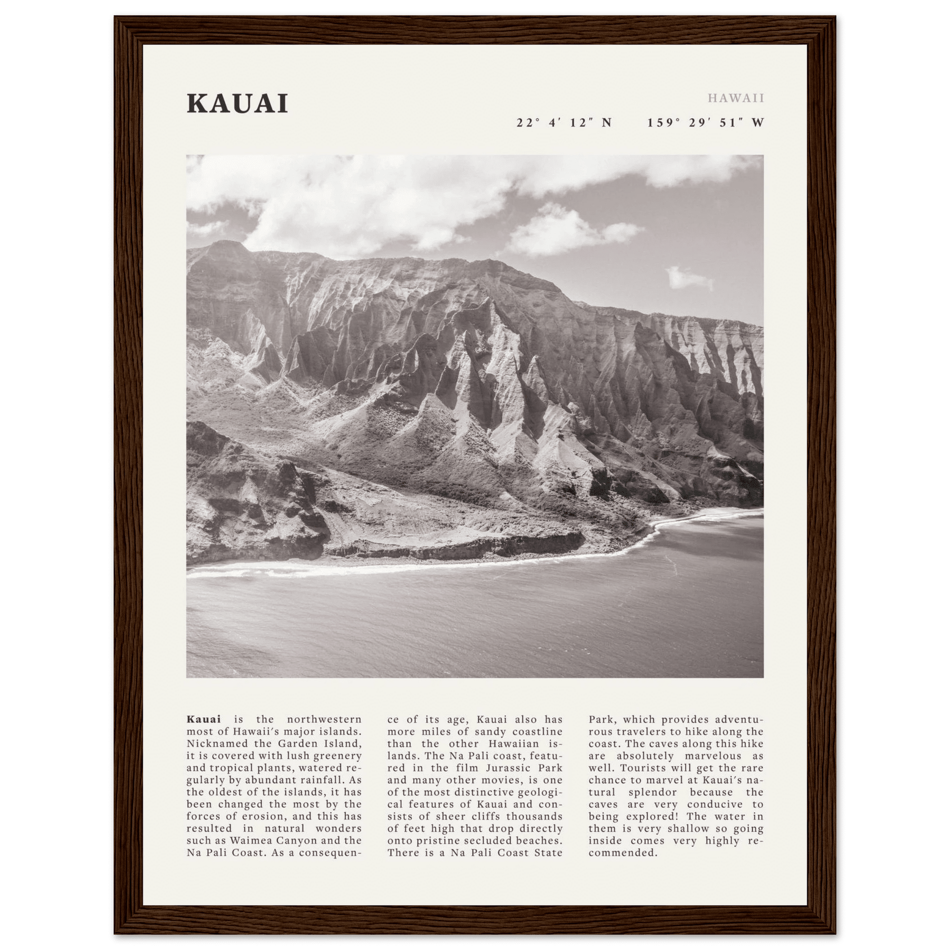 Kauai Poster | Black & White Na Pali Coast Wall Art | Hawaii Travel Print Decor - Evergreen Posters