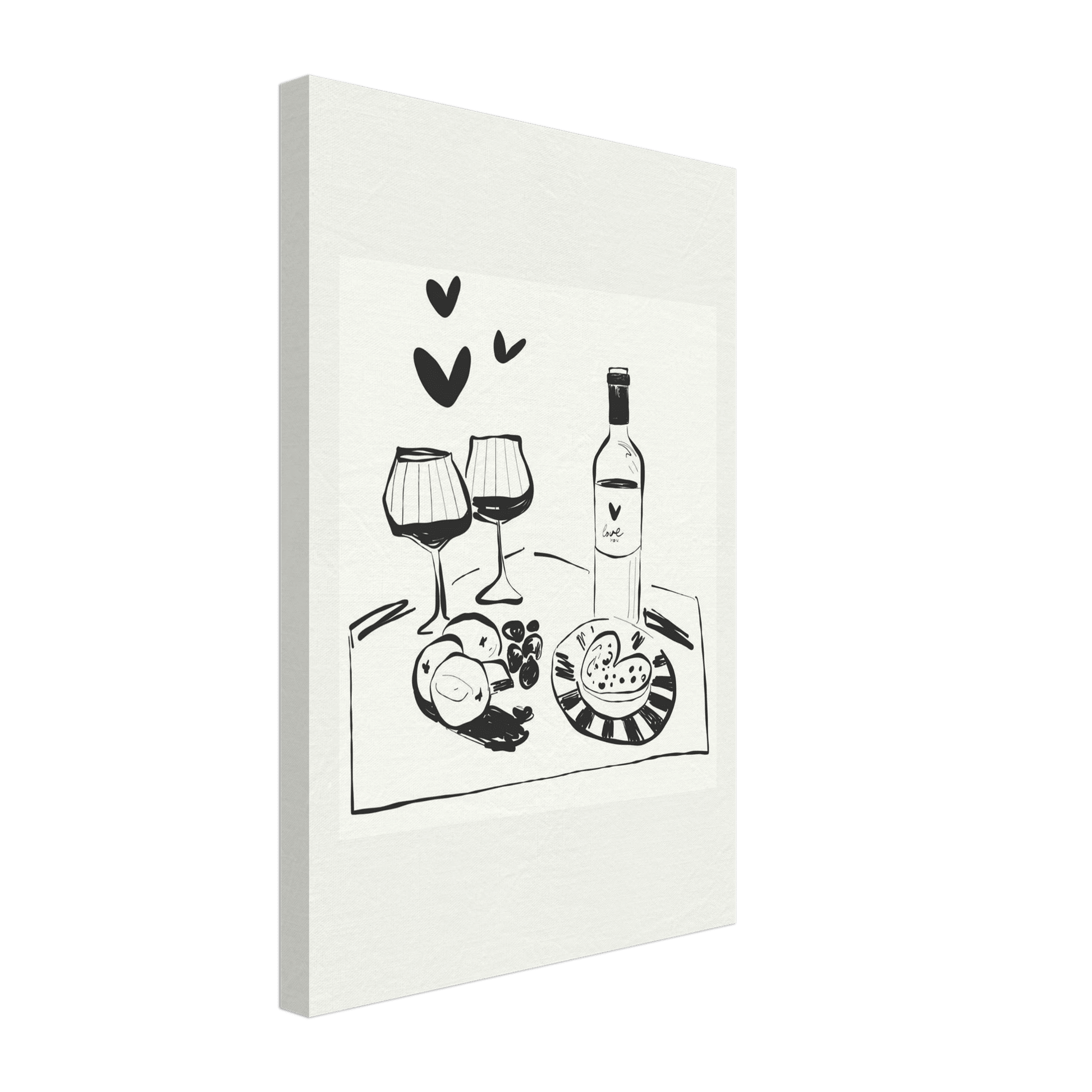 Wine for Two Print | Black Line Art Romantic Kitchen Wall Art | Couples Poster - Evergreen Posters