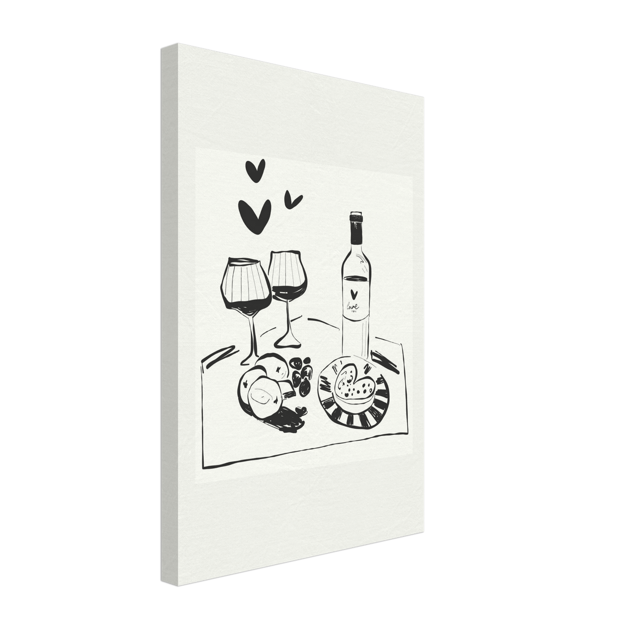 Wine for Two Print | Black Line Art Romantic Kitchen Wall Art | Couples Poster - Evergreen Posters