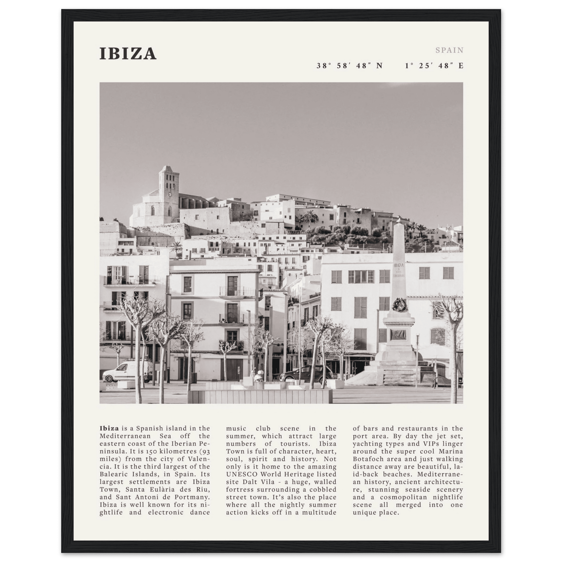 Ibiza Poster | Black & White Spanish Island Wall Art | Spain Travel Print - Evergreen Posters