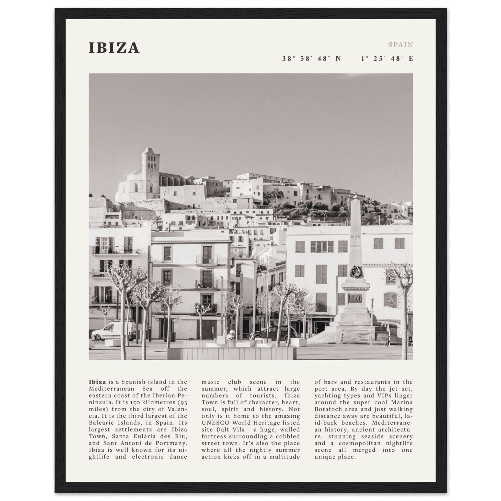 Ibiza Poster | Black & White Spanish Island Wall Art | Spain Travel Print - Evergreen Posters