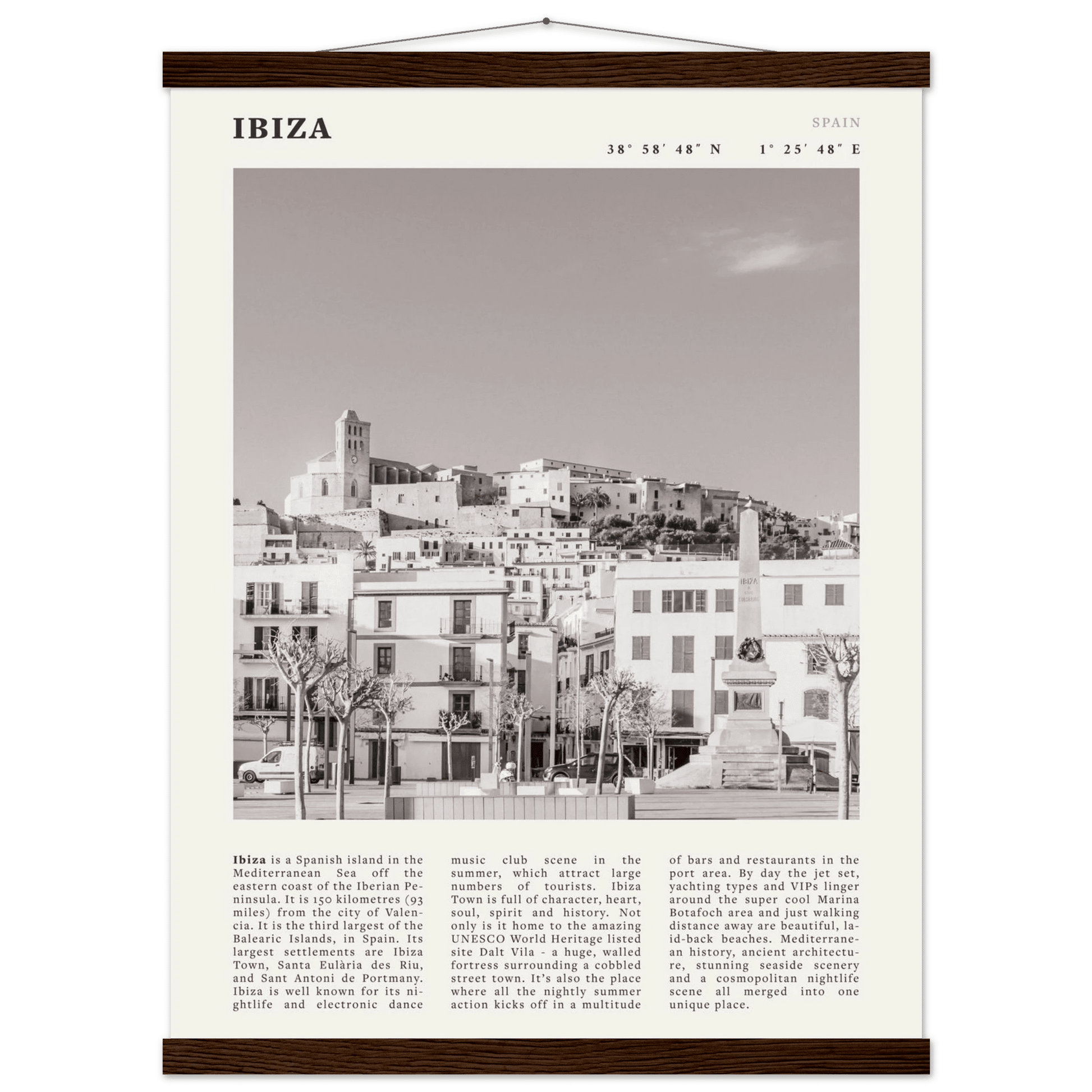 Ibiza Poster | Black & White Spanish Island Wall Art | Spain Travel Print - Evergreen Posters