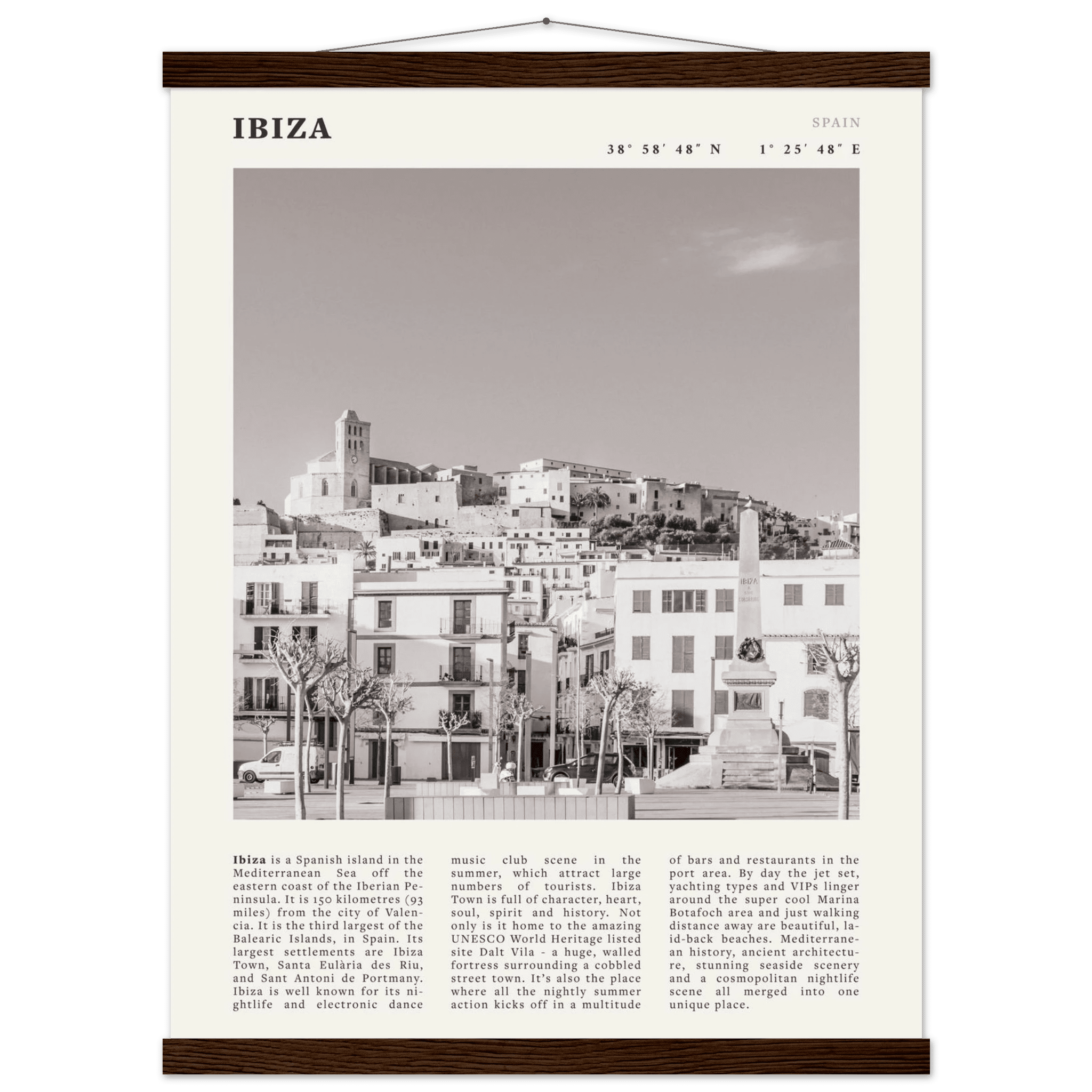 Ibiza Poster | Black & White Spanish Island Wall Art | Spain Travel Print - Evergreen Posters
