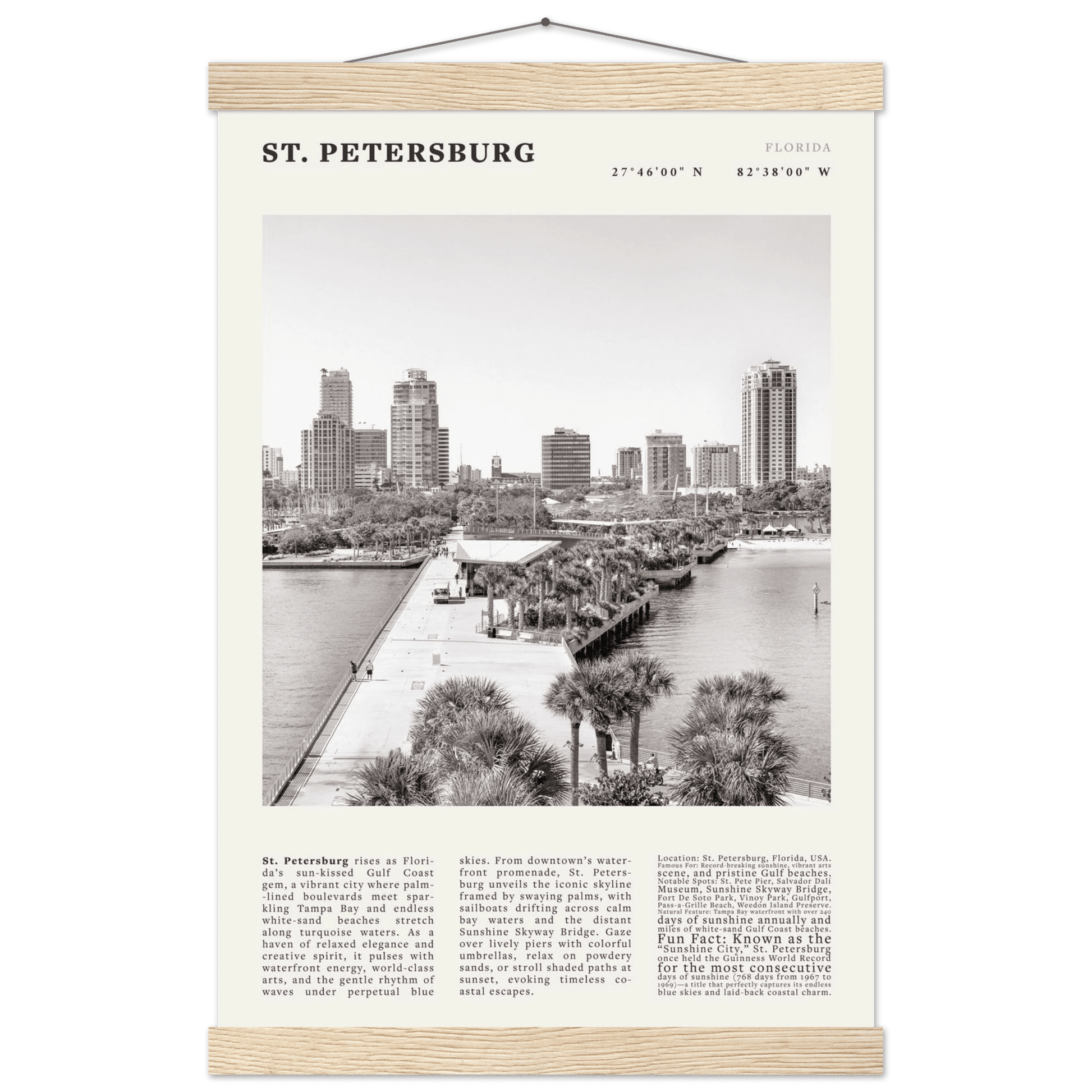 St. Petersburg Florida Poster Black and White – Vintage St Pete Skyline Print (Digital & Printed Options) - Evergreen Posters
