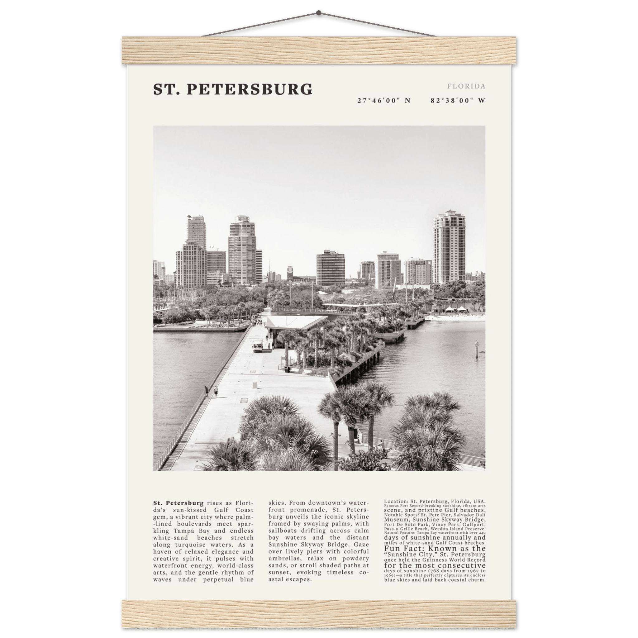 St. Petersburg Florida Poster Black and White – Vintage St Pete Skyline Print (Digital & Printed Options) - Evergreen Posters