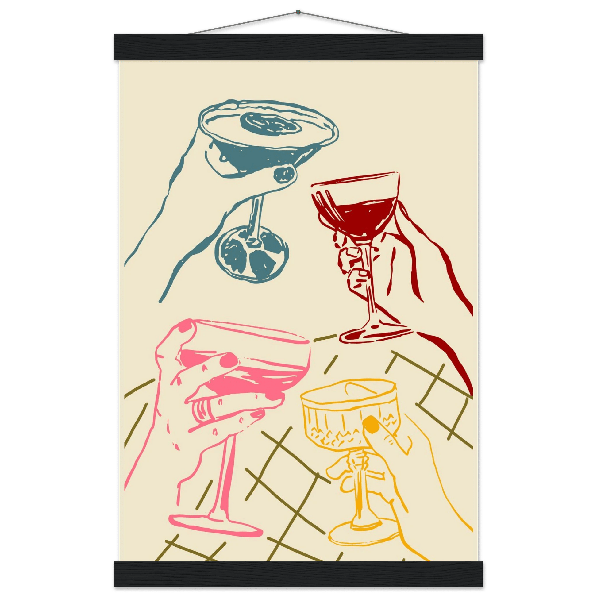 Cheers Print | Colourful Cocktail Glasses Wall Art | Kitchen Bar Poster - Evergreen Posters