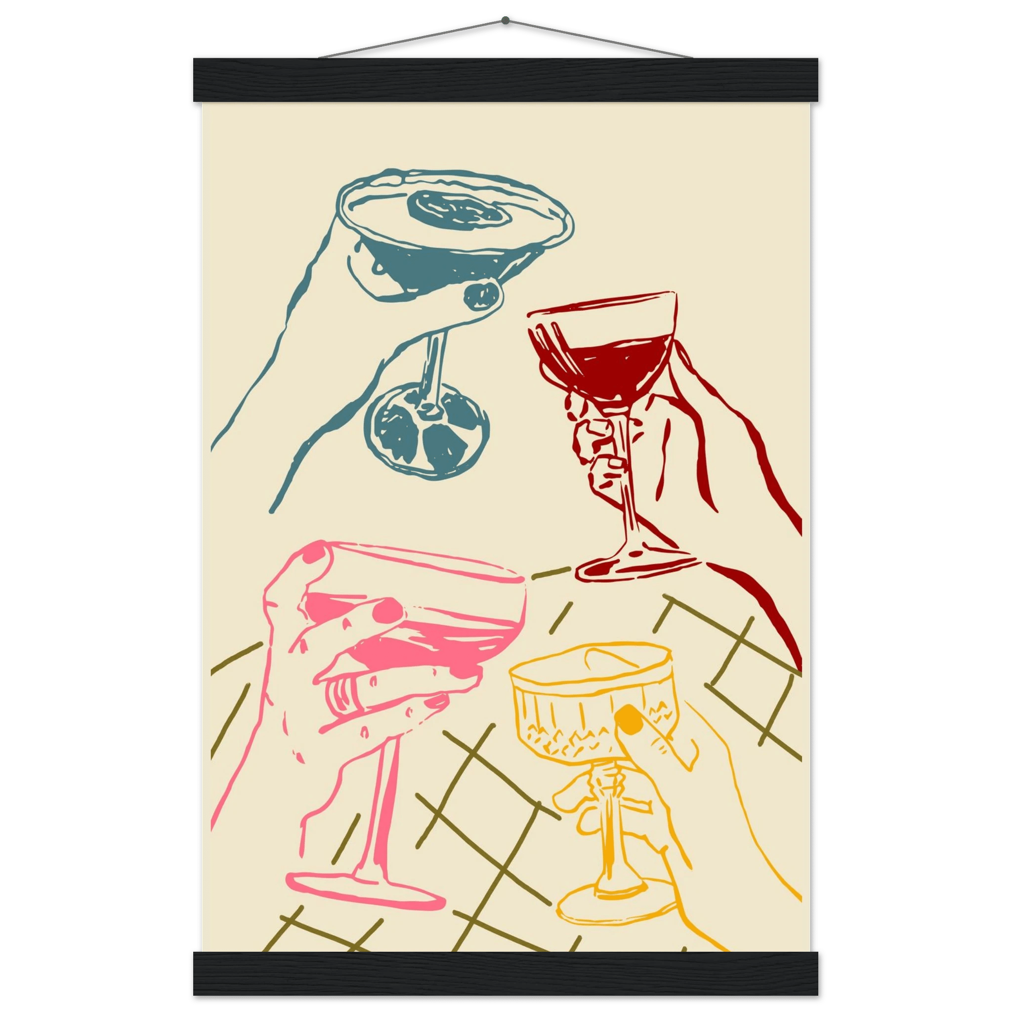 Cheers Print | Colourful Cocktail Glasses Wall Art | Kitchen Bar Poster - Evergreen Posters