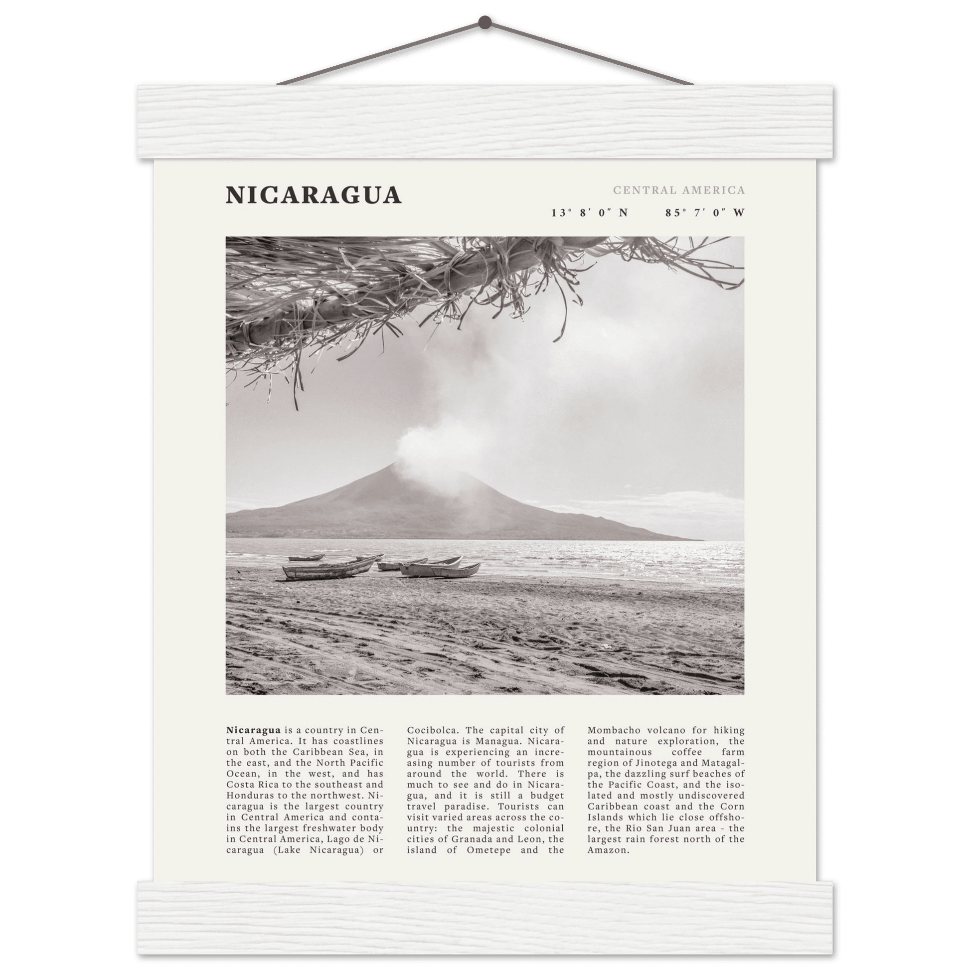 Nicaragua Poster | Black & White Volcano Wall Art | Central America Travel Print - Evergreen Posters