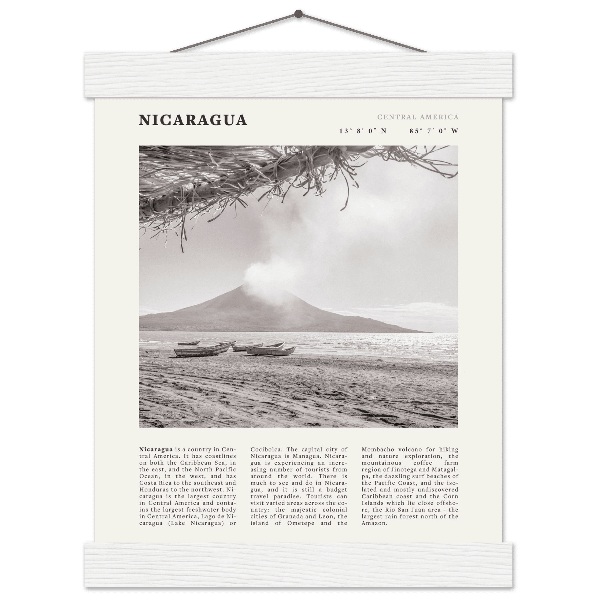 Nicaragua Poster | Black & White Volcano Wall Art | Central America Travel Print - Evergreen Posters