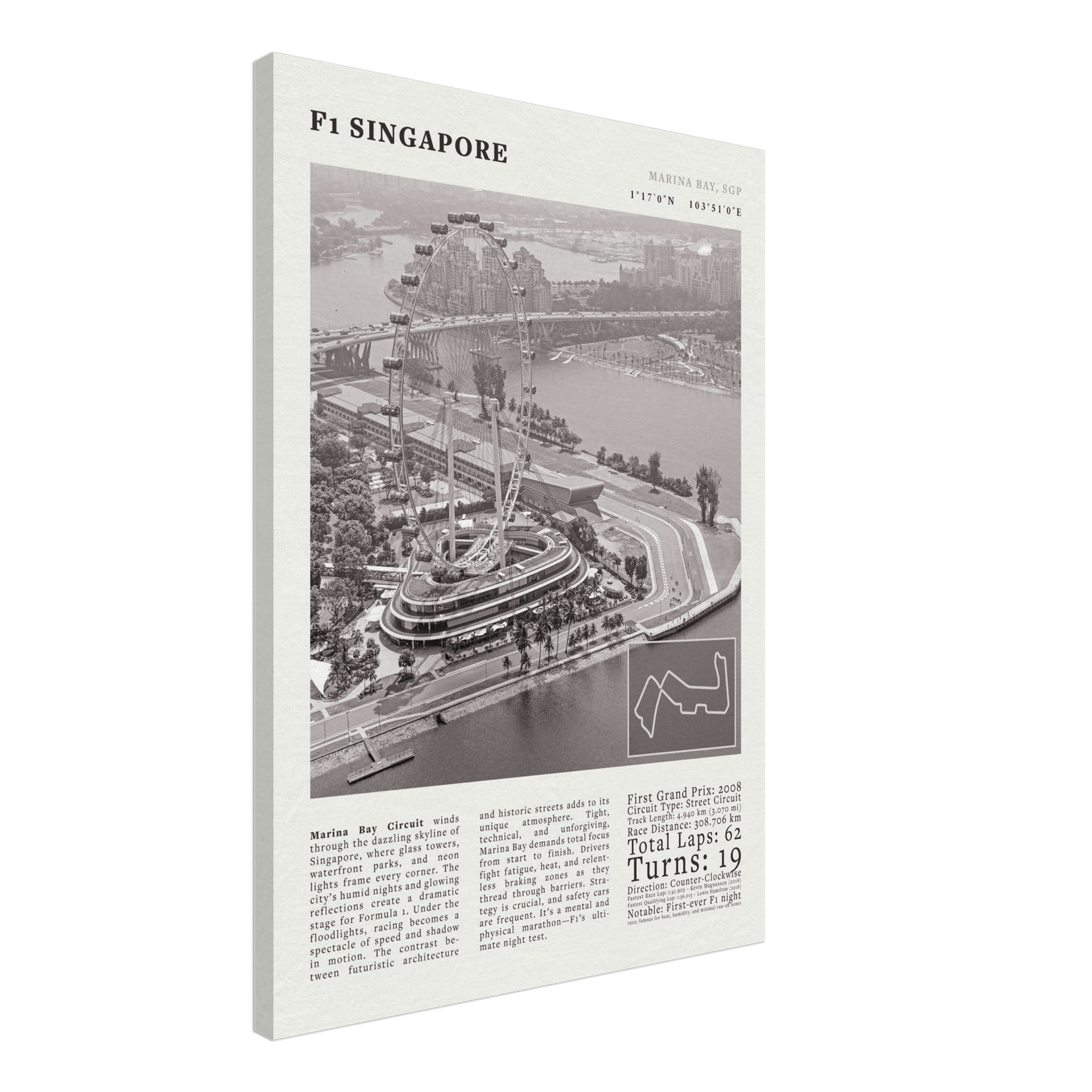 F1 Singapore Poster Black and White – Vintage Marina Bay Night Race Print (Digital & Printed Options) - Evergreen Posters