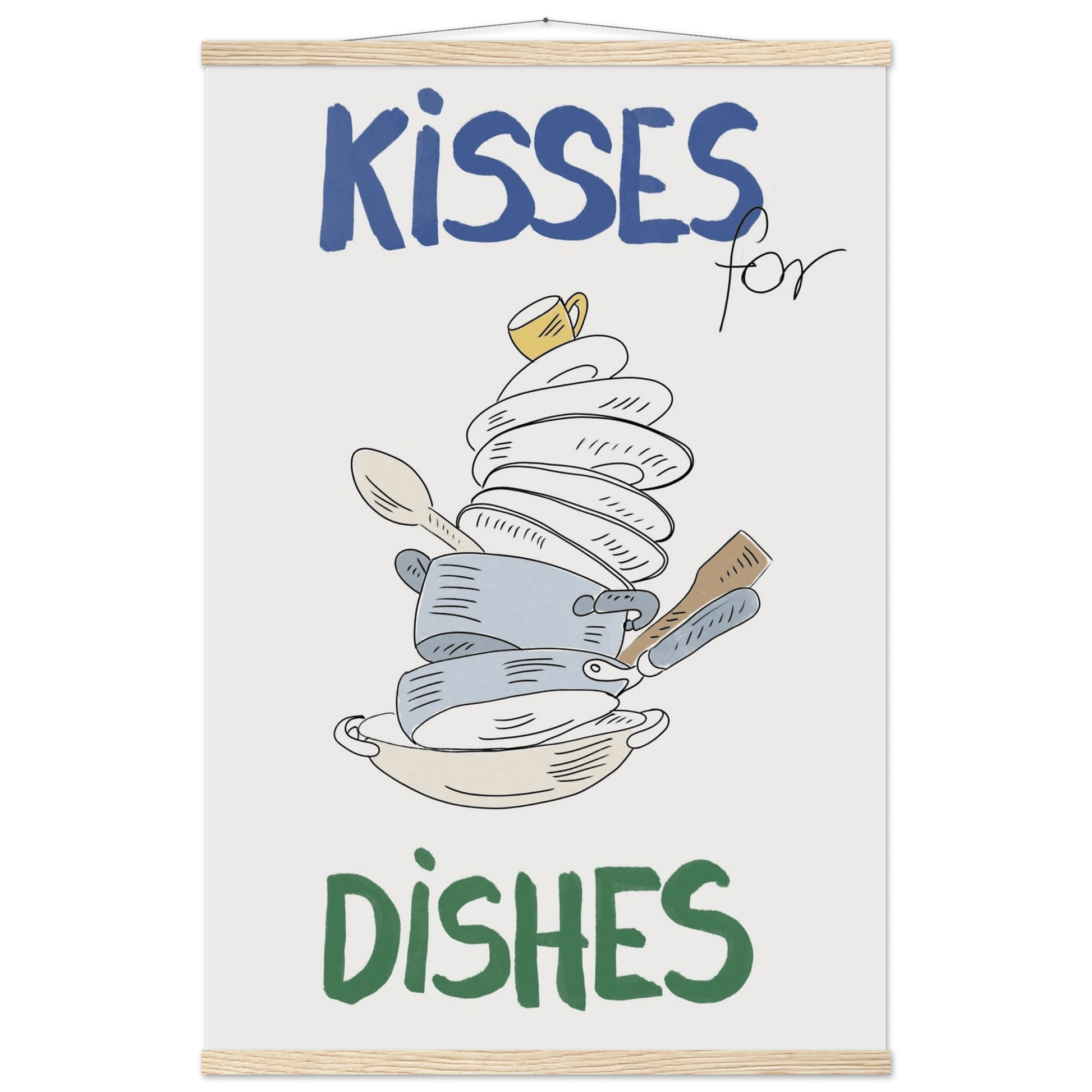 Kisses for Dishes Poster – Funny Kitchen Wall Art Print (Digital & Printed Options) - Evergreen Posters