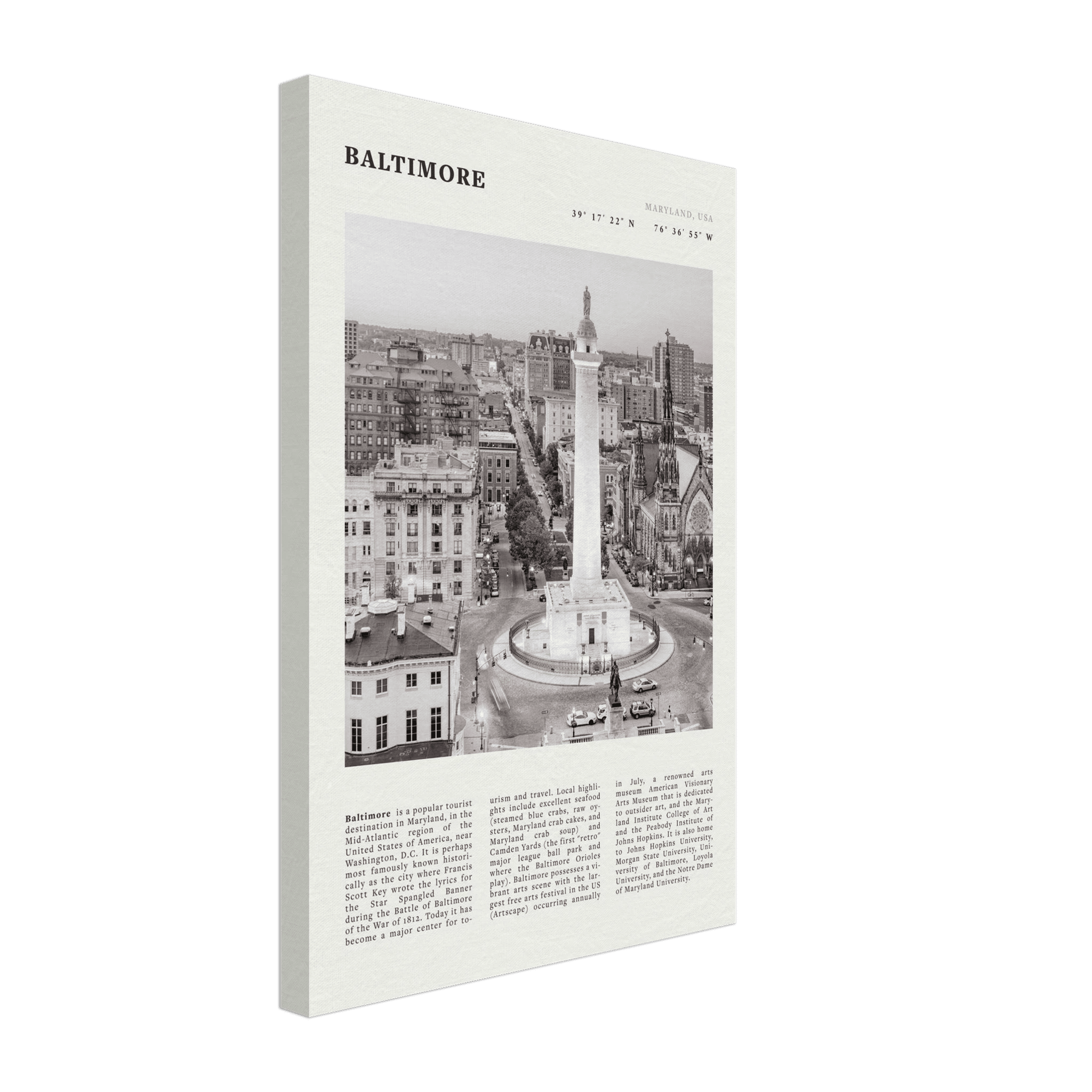 Baltimore Poster | Black & White Maryland City Wall Art | USA Travel Print - Evergreen Posters