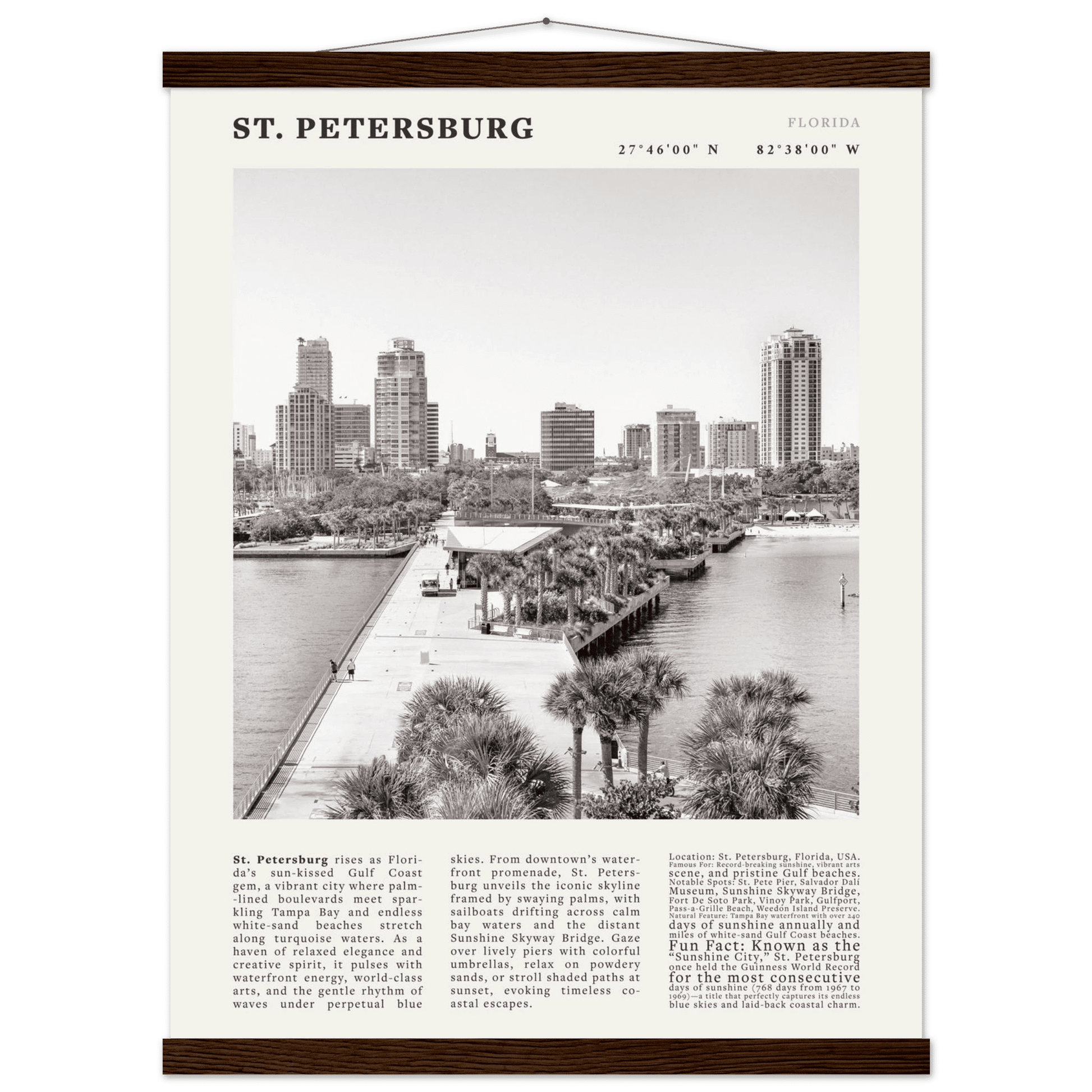 St. Petersburg Florida Poster Black and White – Vintage St Pete Skyline Print (Digital & Printed Options) - Evergreen Posters