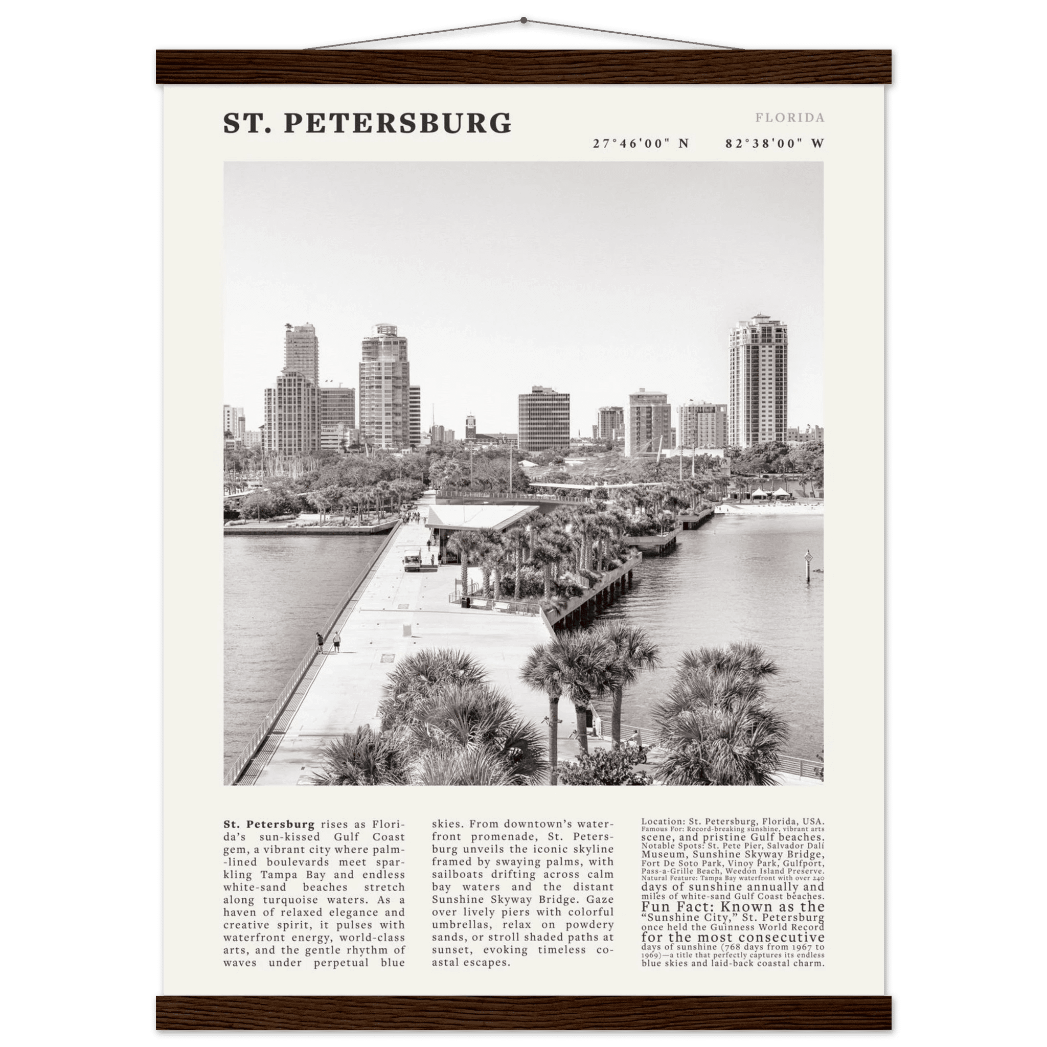 St. Petersburg Florida Poster Black and White – Vintage St Pete Skyline Print (Digital & Printed Options) - Evergreen Posters