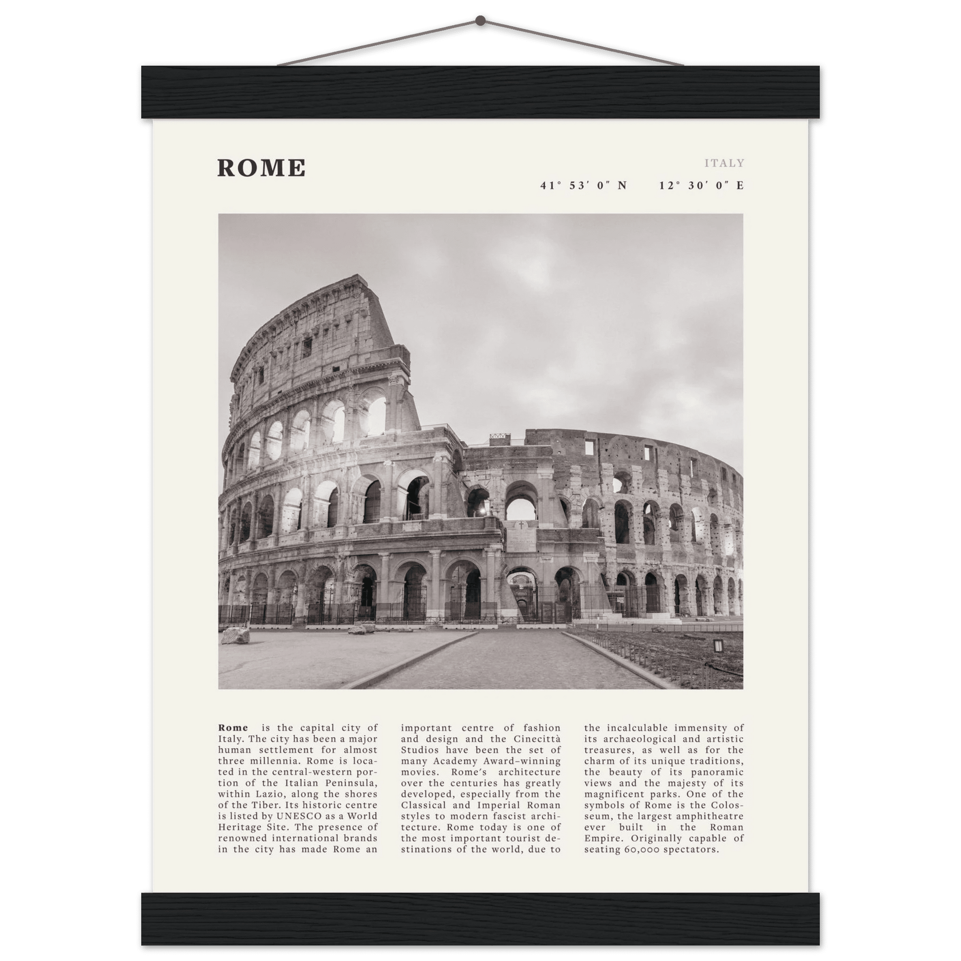 Rome Poster | Black & White Colosseum Wall Art | Italy Travel Print | Roman Decor - Evergreen Posters