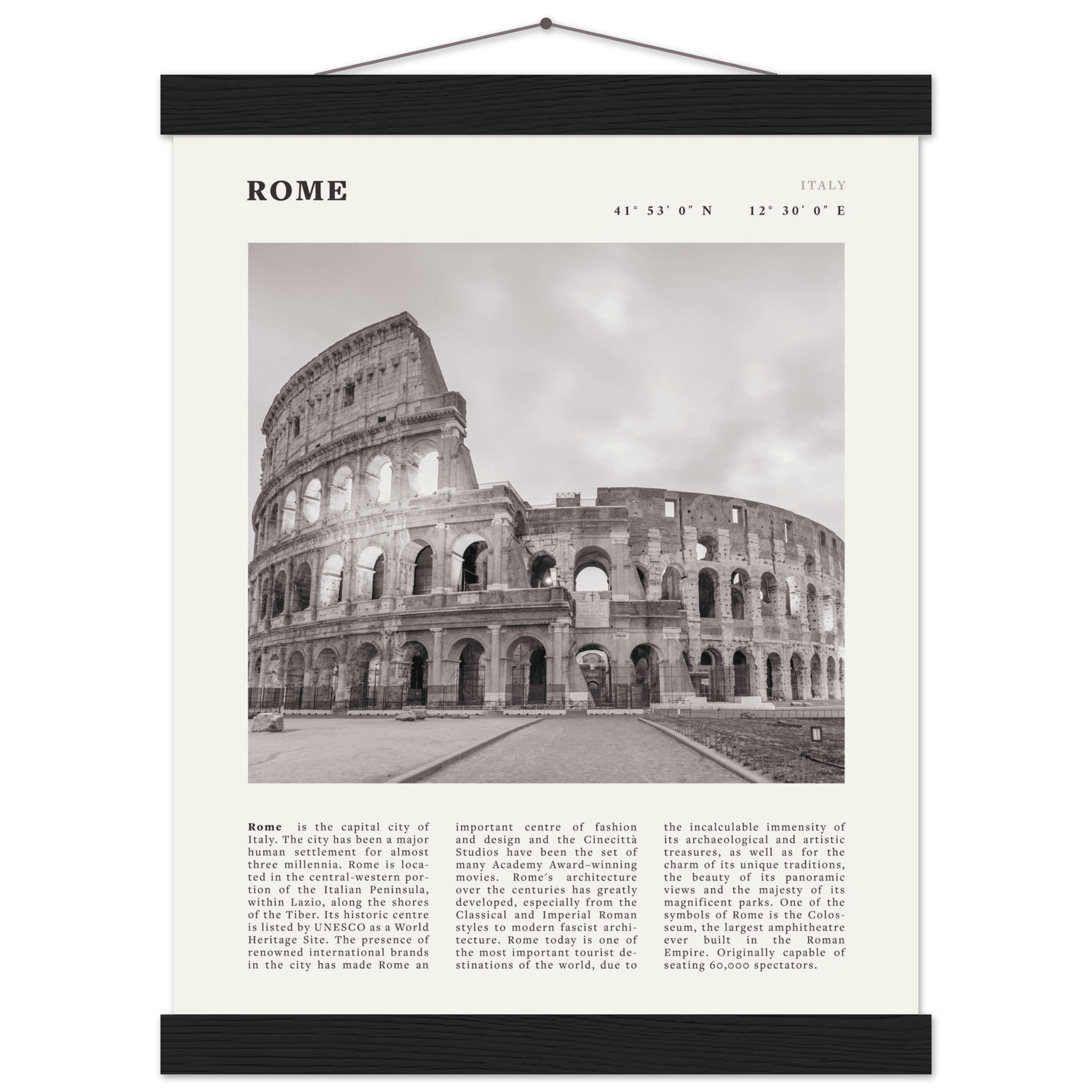 Rome Poster | Black & White Colosseum Wall Art | Italy Travel Print | Roman Decor - Evergreen Posters