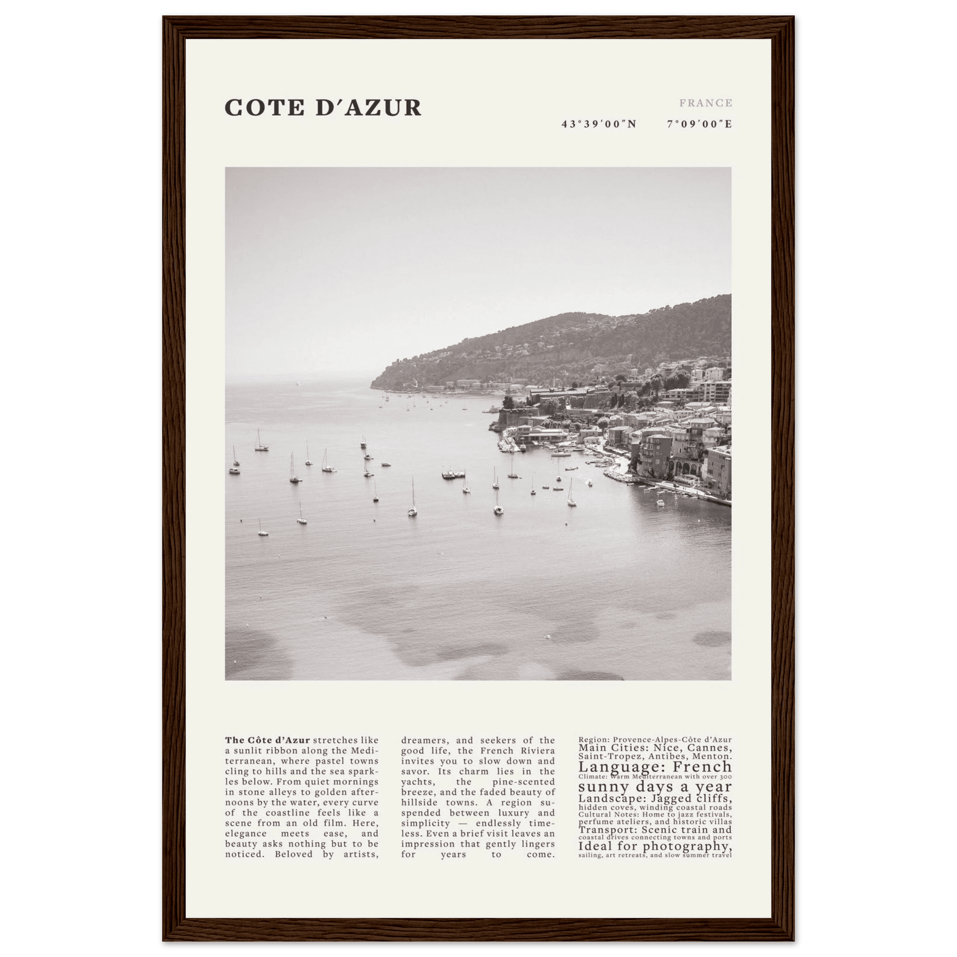Côte d'Azur Poster Black and White – Vintage French Riviera Coast Print (Digital & Printed Options) - Evergreen Posters