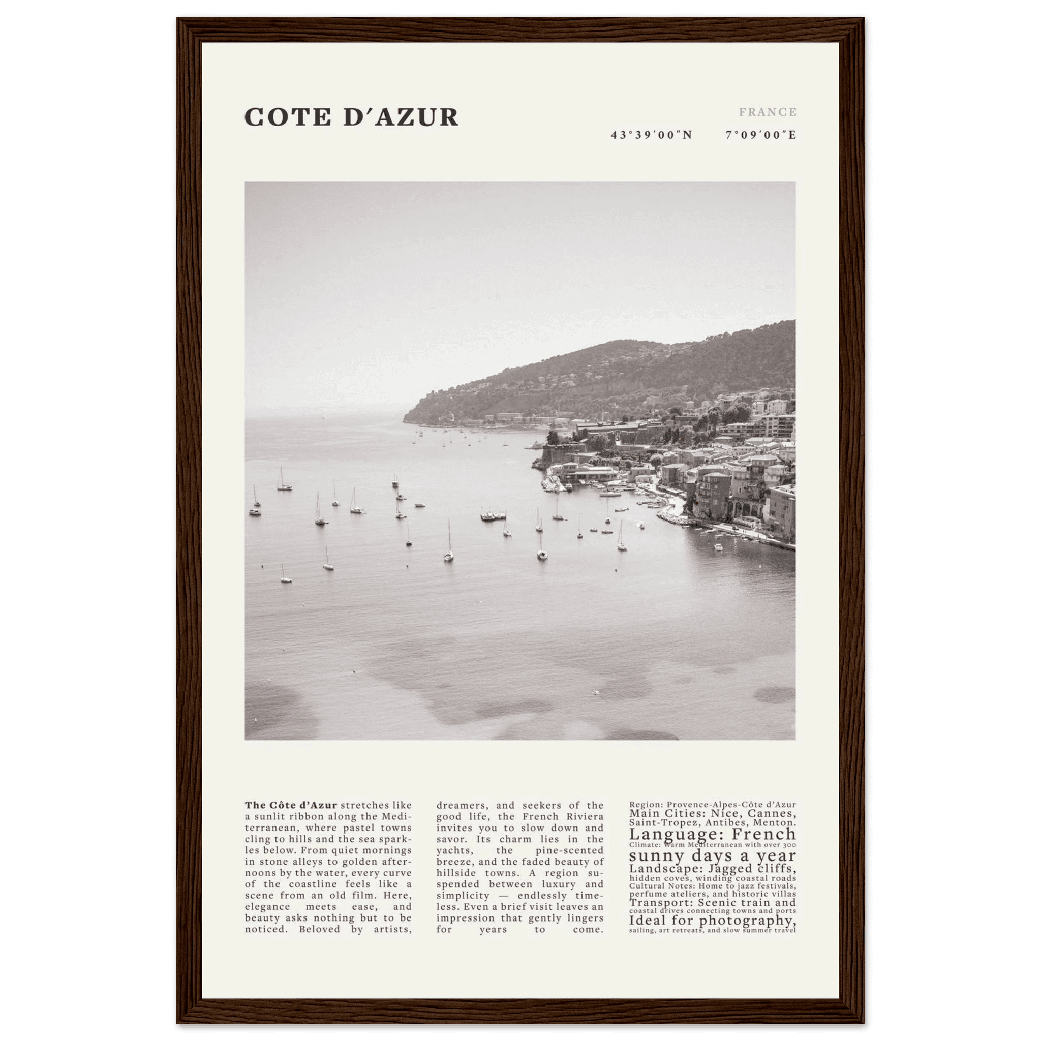 Côte d'Azur Poster Black and White – Vintage French Riviera Coast Print (Digital & Printed Options) - Evergreen Posters
