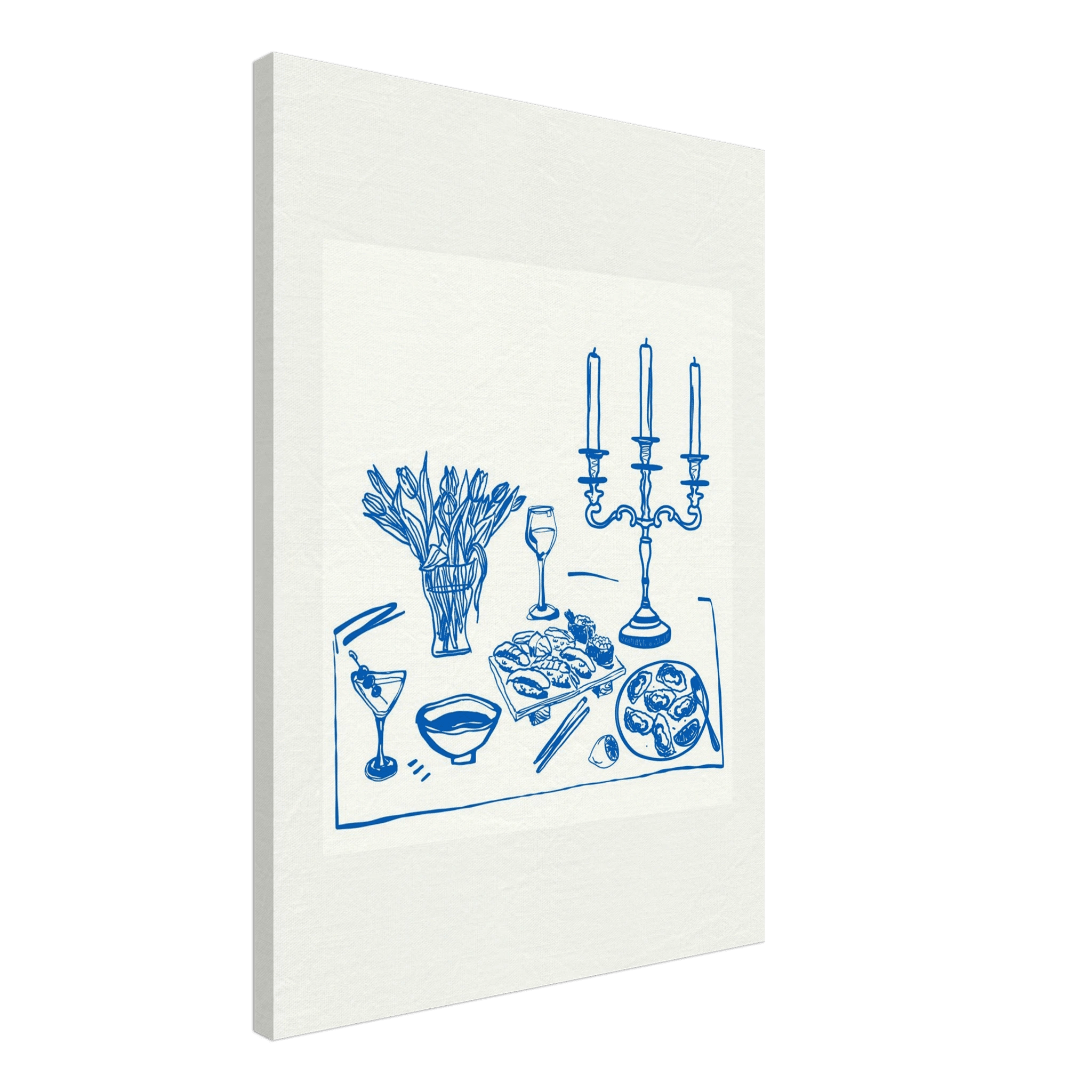 Fine Dining Table Print | Blue Line Art Kitchen Wall Art | Elegant Dining Room Poster - Evergreen Posters