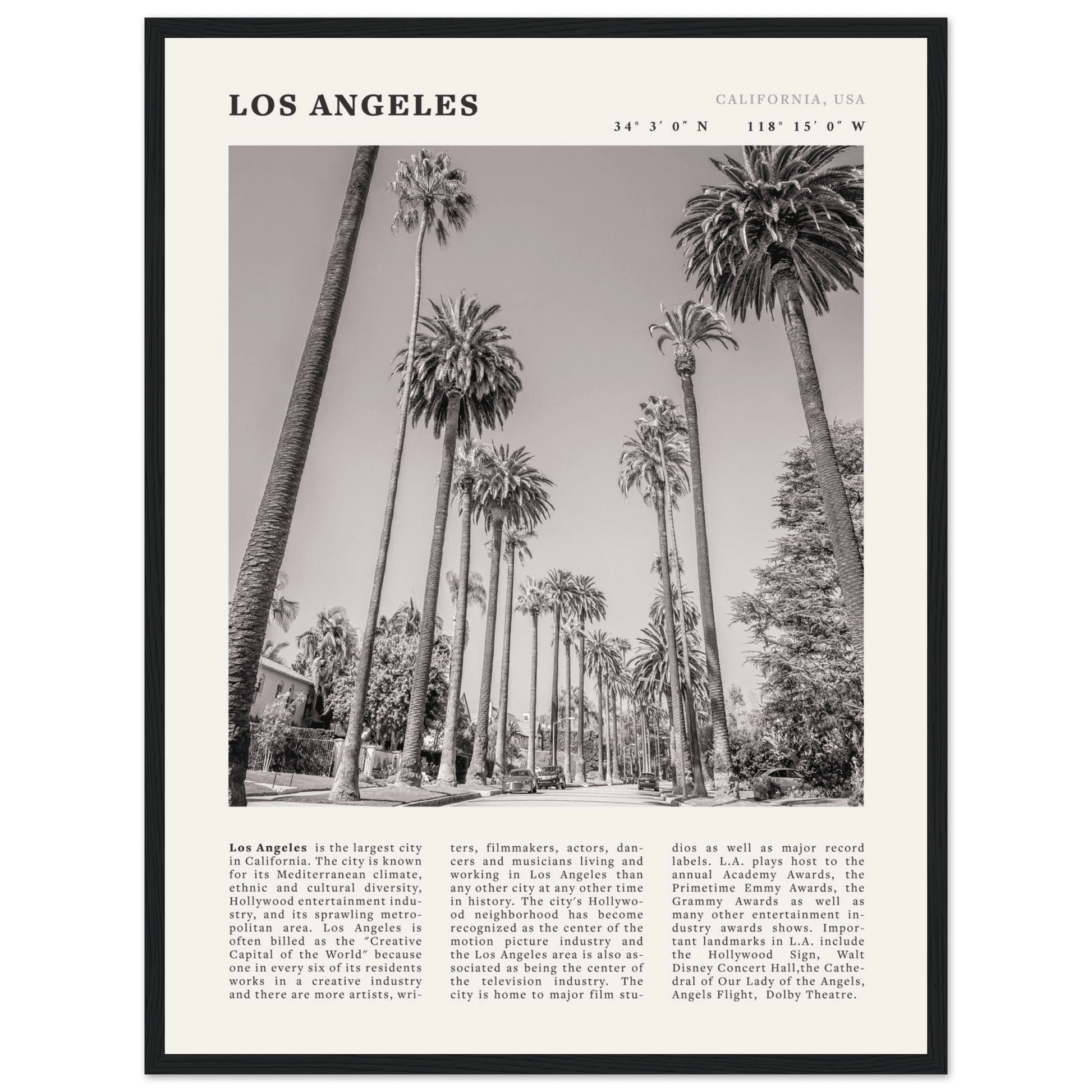 Los Angeles Poster | Black & White Palm Trees Wall Art | California Travel Print - Evergreen Posters