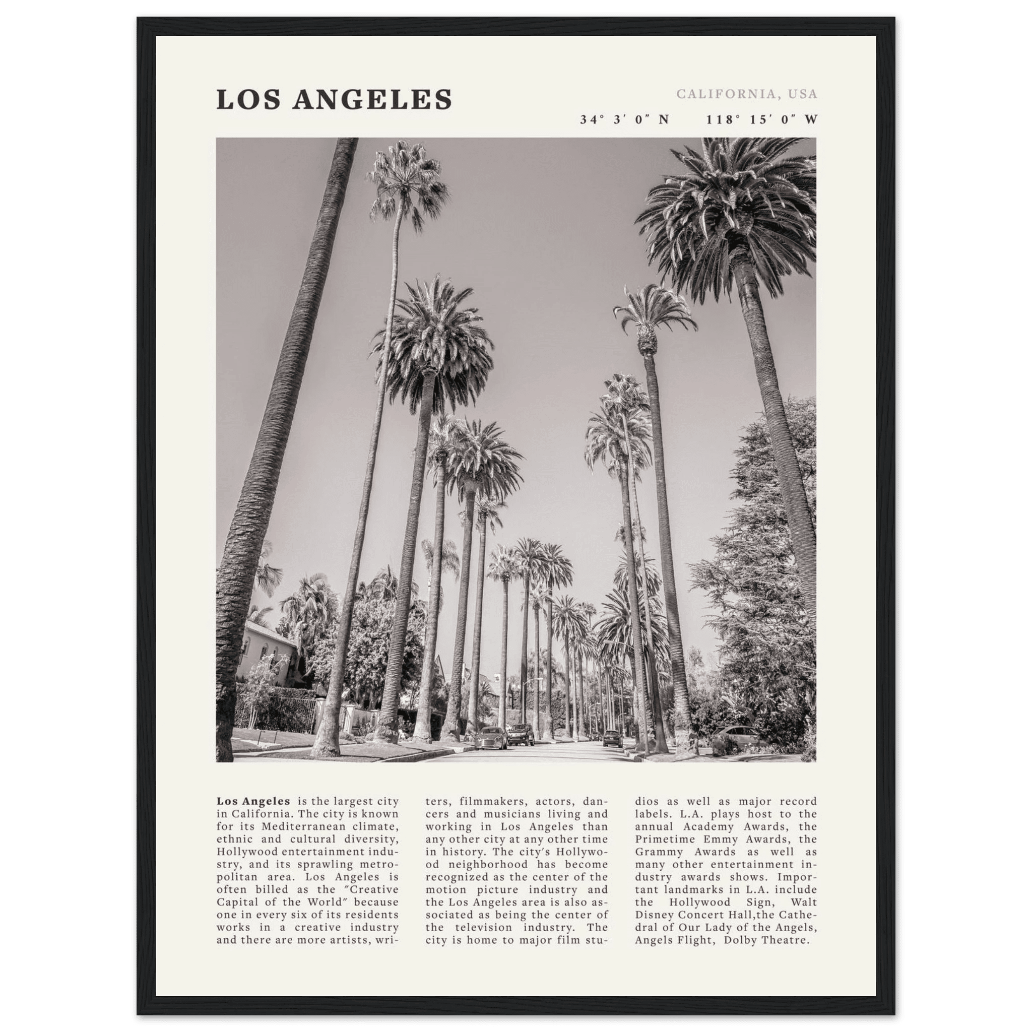 Los Angeles Poster | Black & White Palm Trees Wall Art | California Travel Print - Evergreen Posters