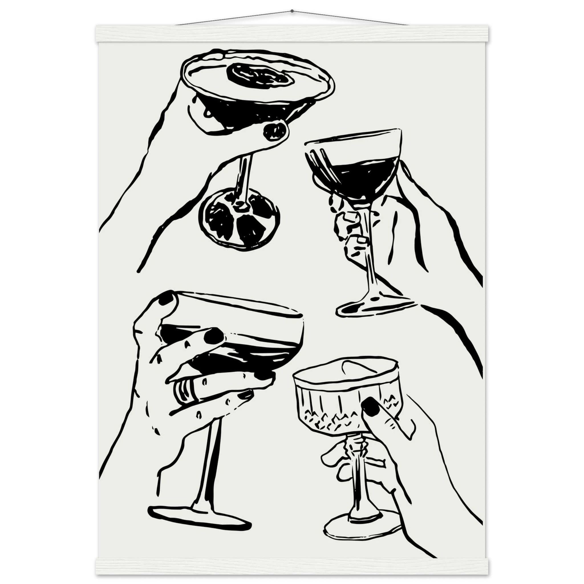 Cheers Print | Black Line Art Cocktail Glasses Wall Art | Kitchen Bar Poster - Evergreen Posters