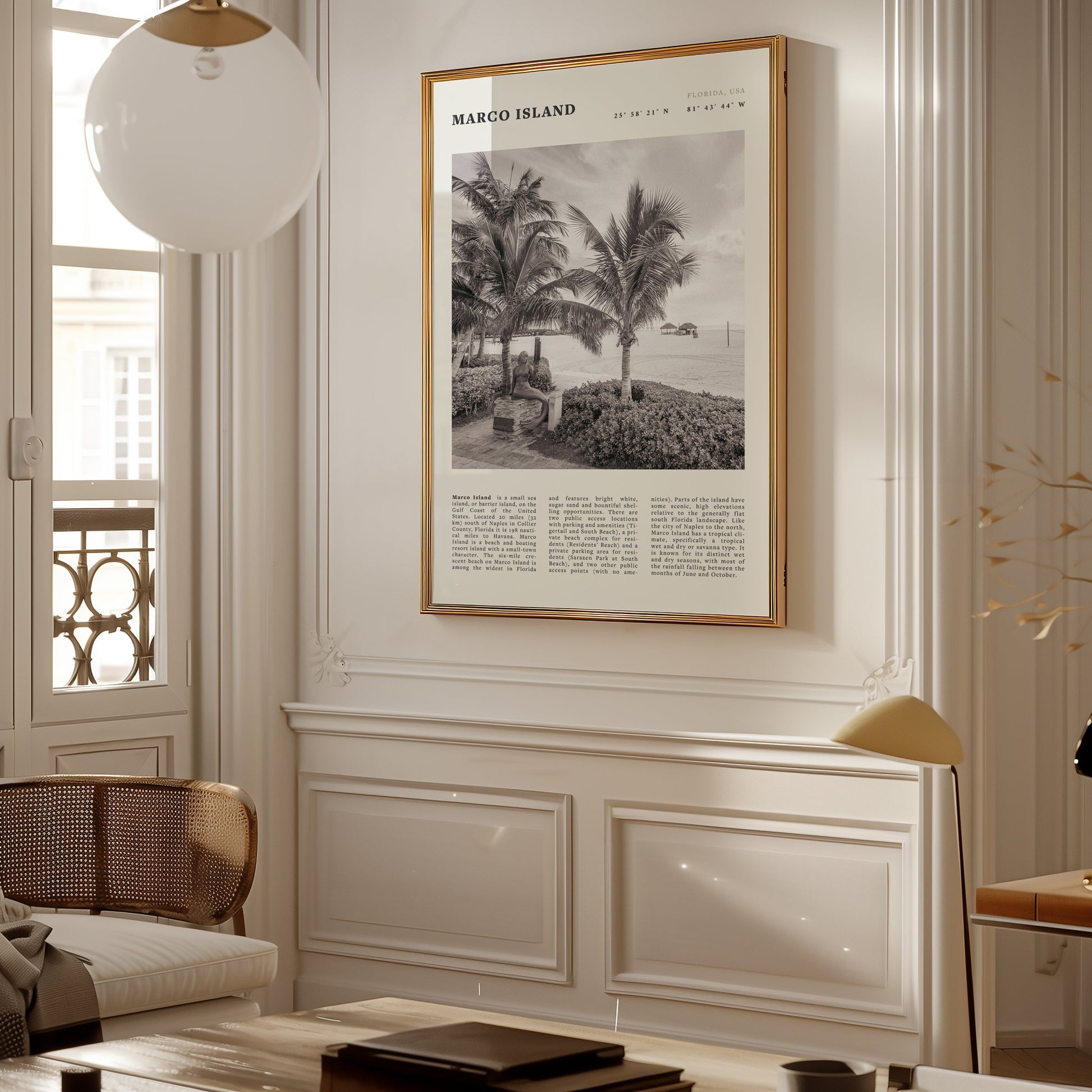 Marco Island Poster | Black & White Florida Beach Wall Art | Coastal Travel Print - Evergreen Posters