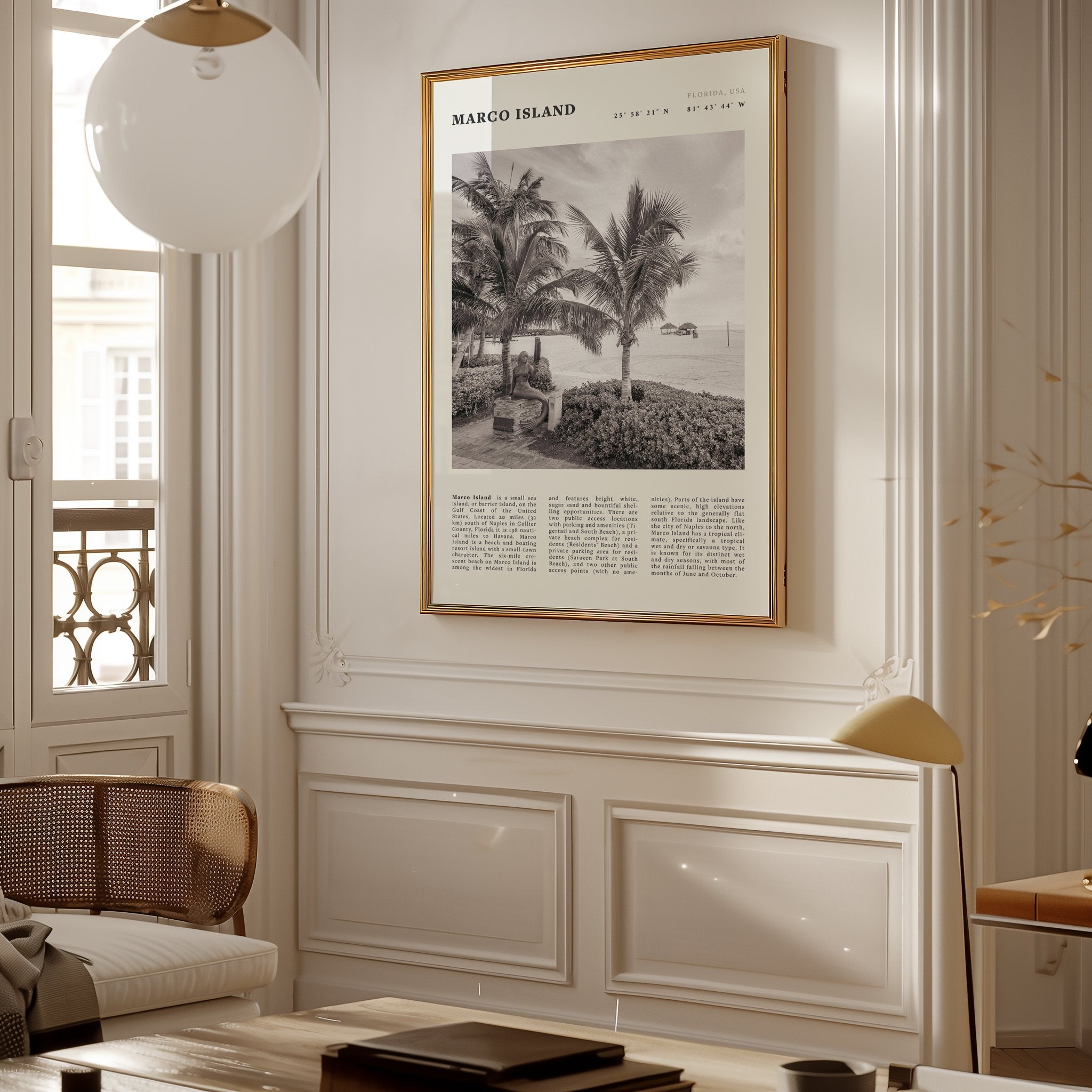 Marco Island Poster | Black & White Florida Beach Wall Art | Coastal Travel Print - Evergreen Posters