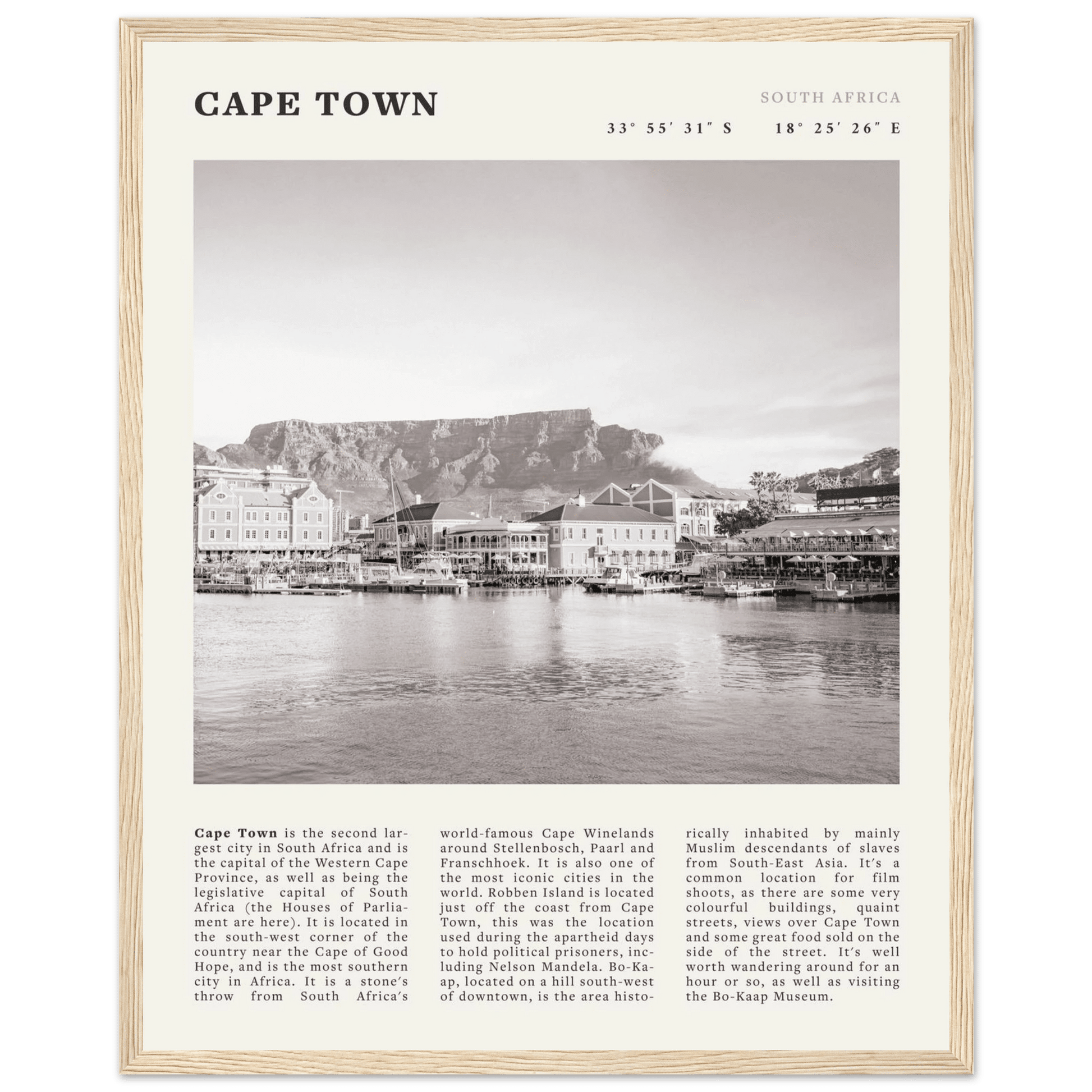 Cape Town Poster | Black & White Table Mountain Wall Art | South Africa Travel Print - Evergreen Posters