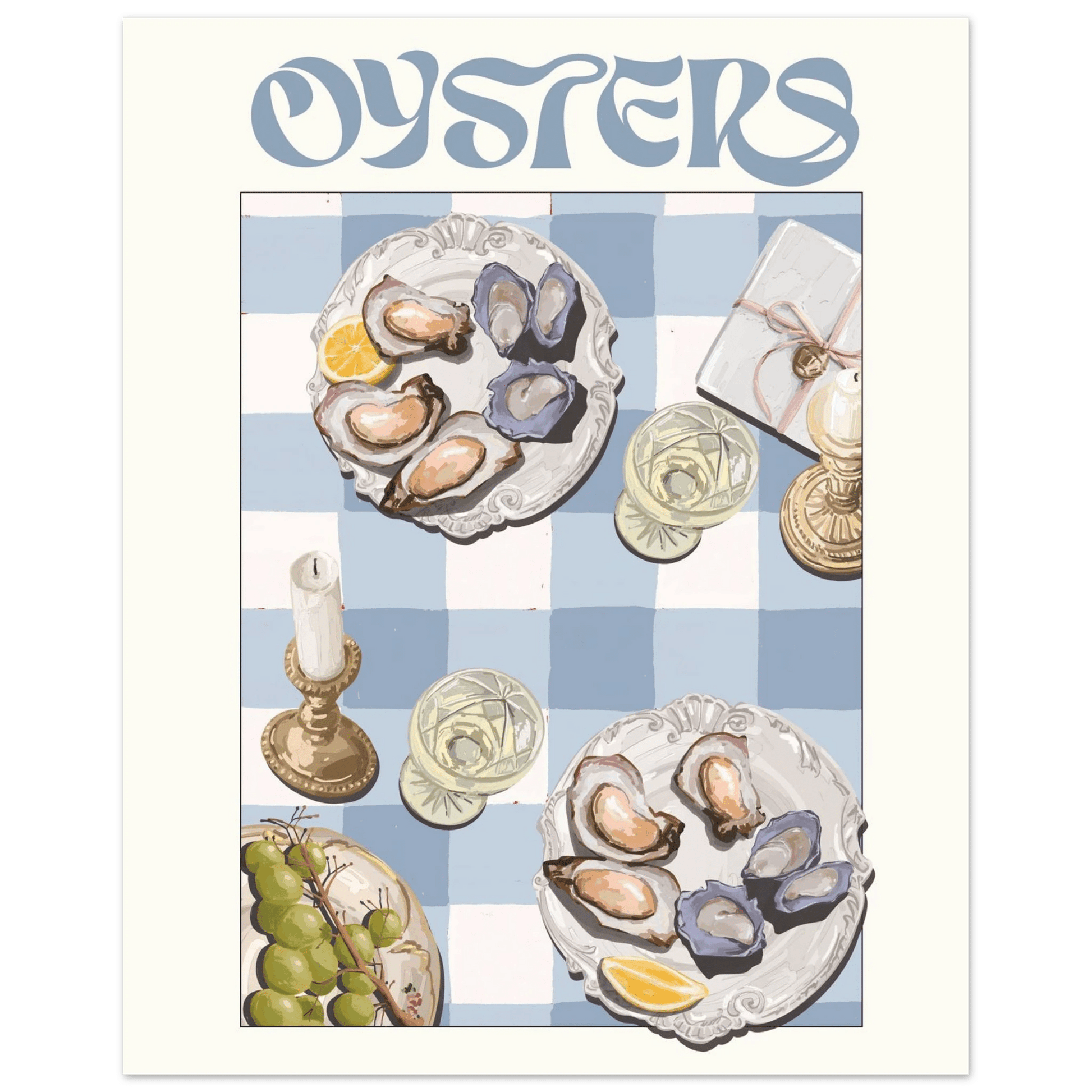 Oysters Poster – Playful Seafood Kitchen Wall Art Print (Digital & Printed Options) - Evergreen Posters