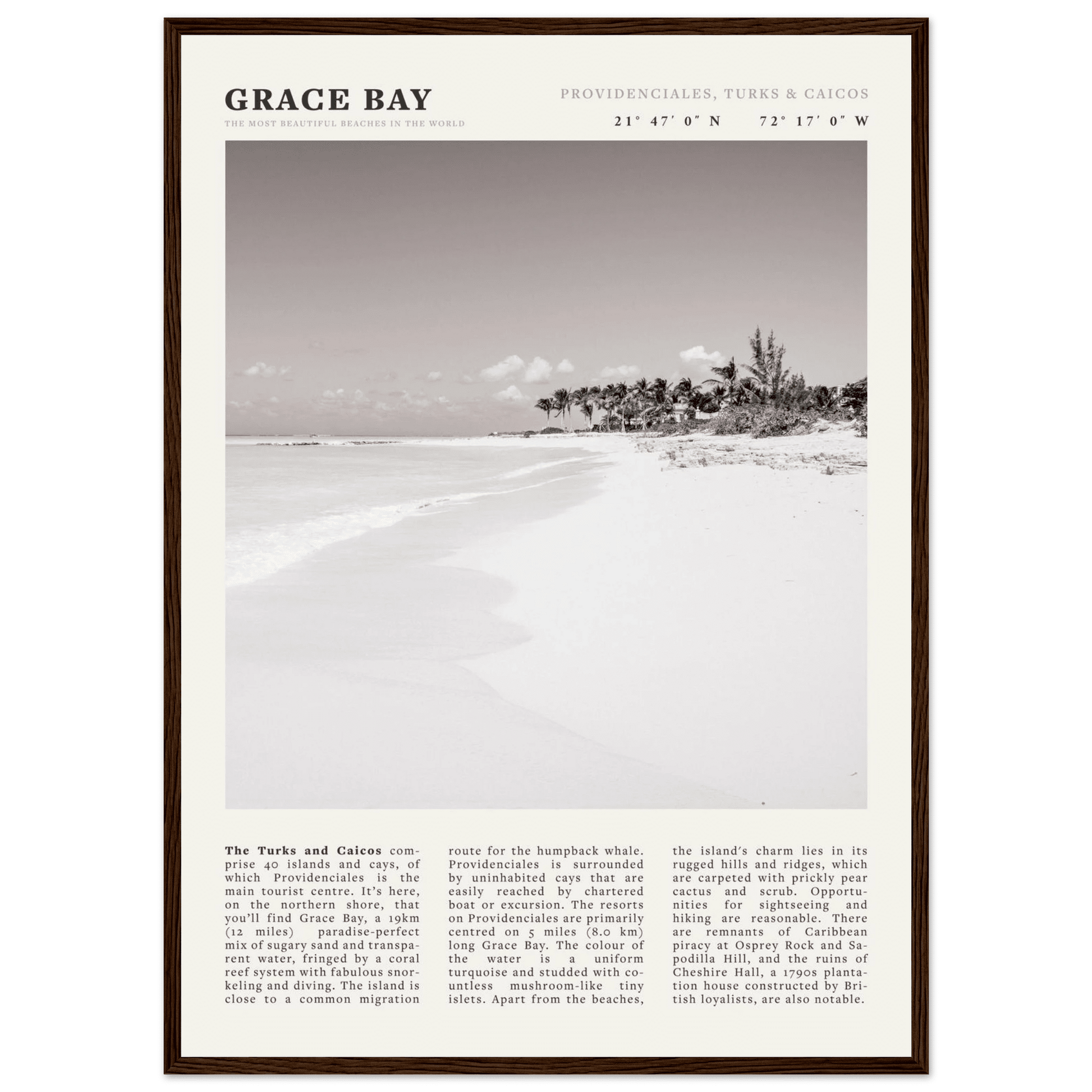 Grace Bay Poster | Black & White Turks & Caicos Wall Art | Caribbean Beach Print - Evergreen Posters