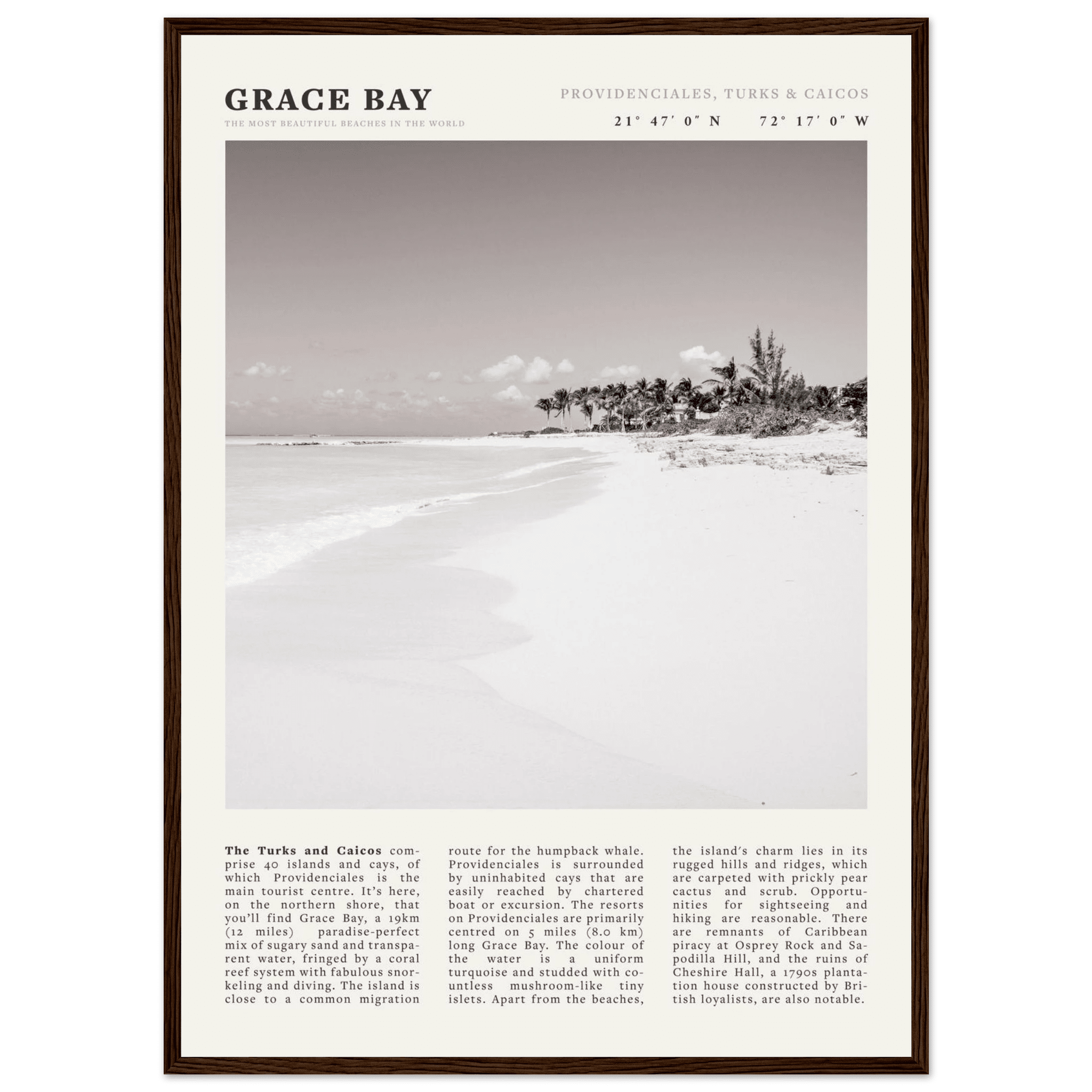 Grace Bay Poster | Black & White Turks & Caicos Wall Art | Caribbean Beach Print - Evergreen Posters
