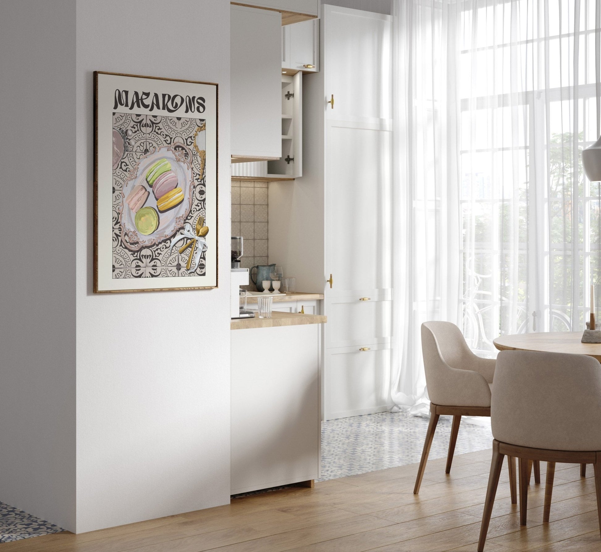Macarons Poster – Playful French Patisserie Kitchen Wall Art Print (Digital & Printed Options) - Evergreen Posters