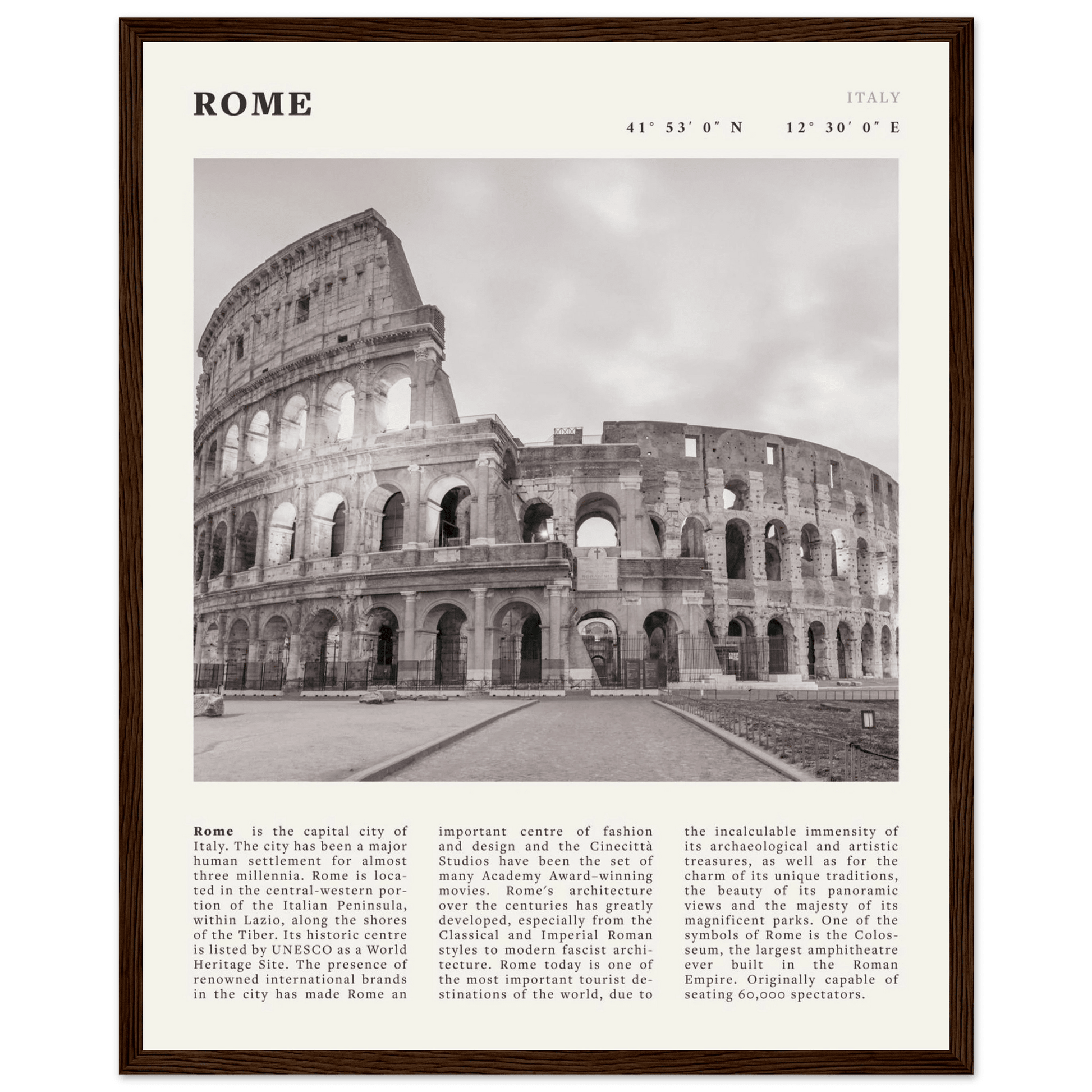 Rome Poster | Black & White Colosseum Wall Art | Italy Travel Print | Roman Decor - Evergreen Posters