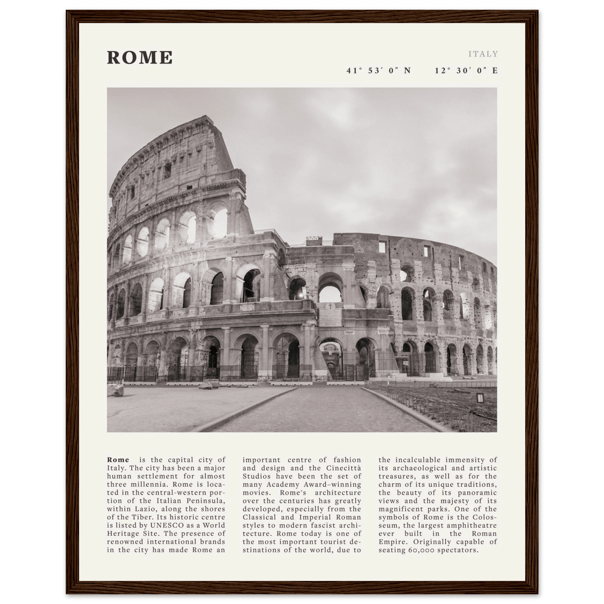 Rome Poster | Black & White Colosseum Wall Art | Italy Travel Print | Roman Decor - Evergreen Posters