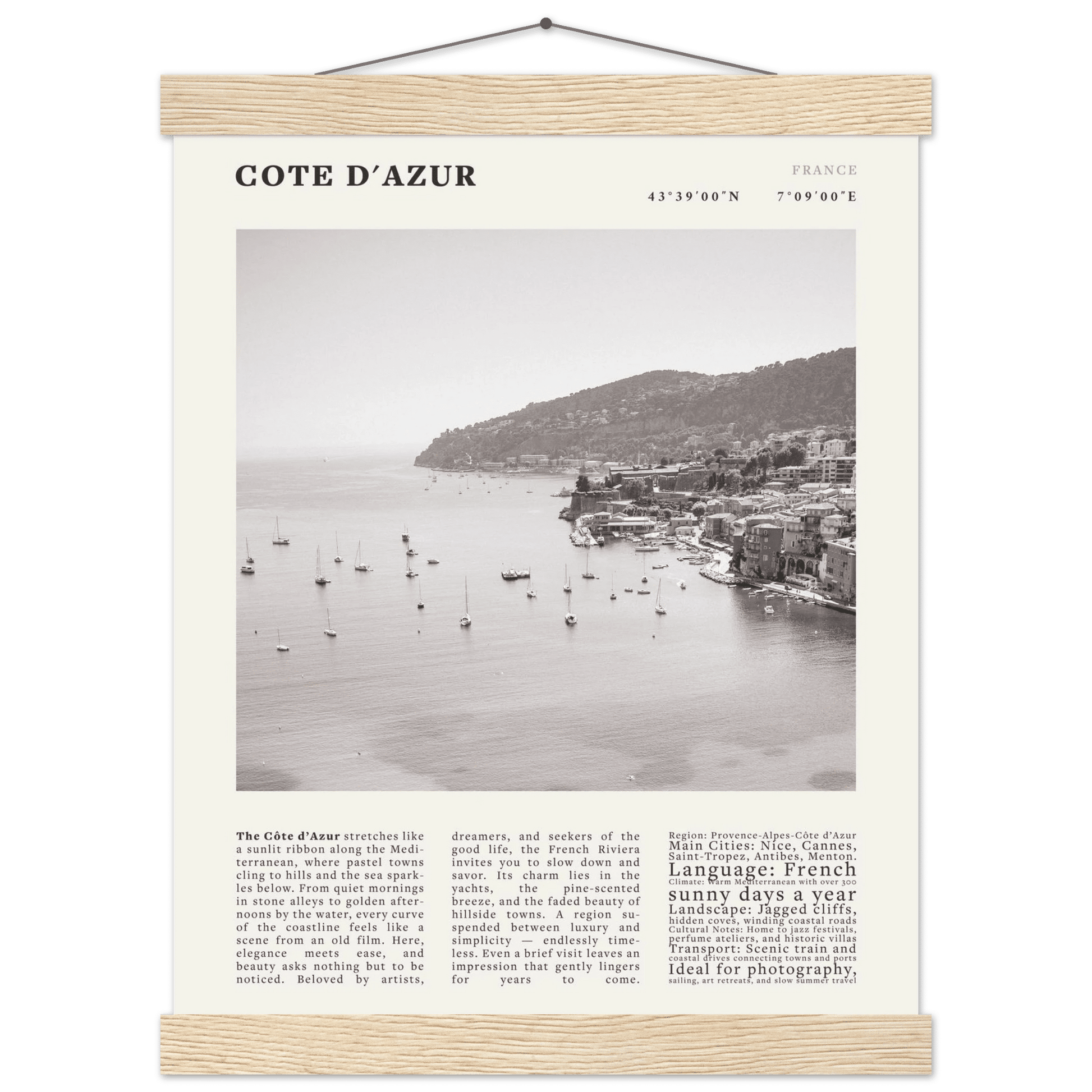 Côte d'Azur Poster Black and White – Vintage French Riviera Coast Print (Digital & Printed Options) - Evergreen Posters