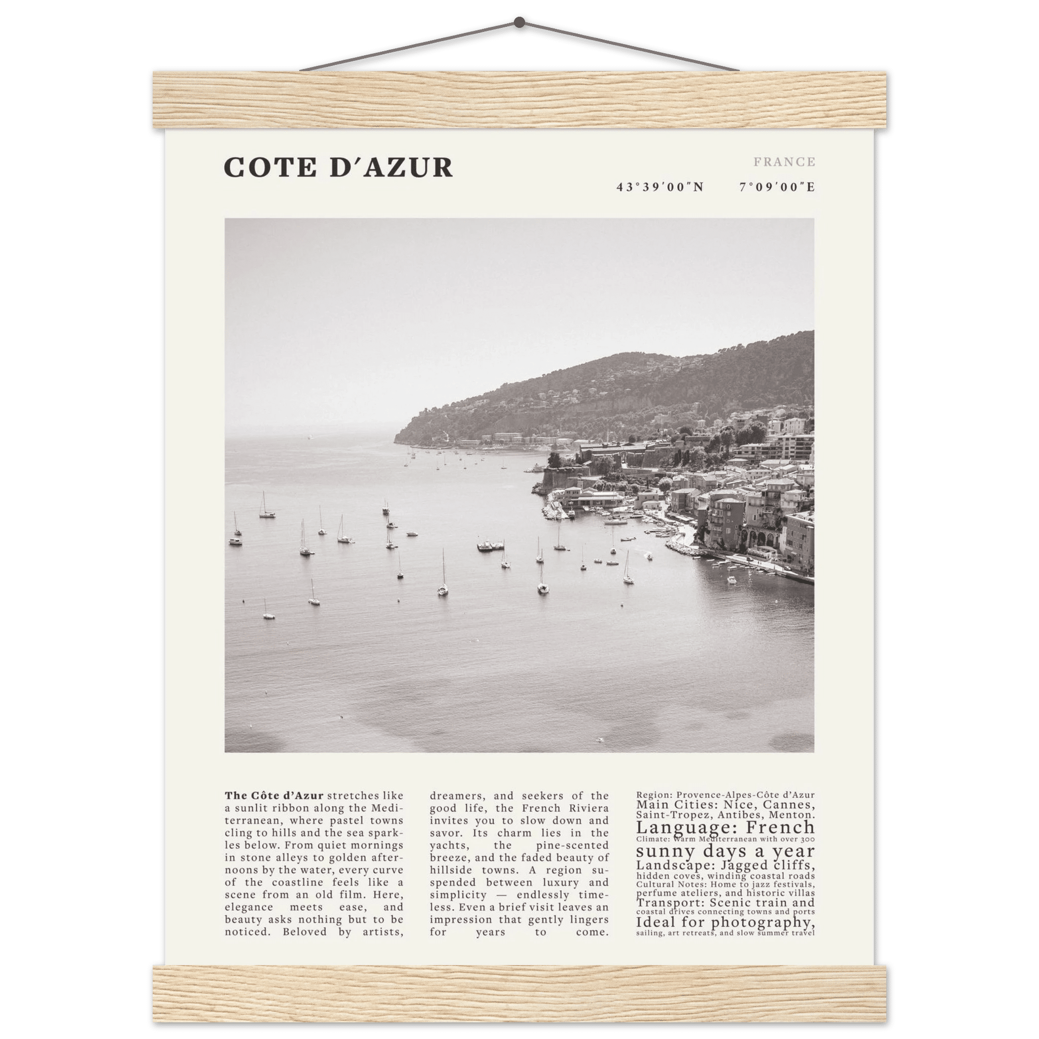 Côte d'Azur Poster Black and White – Vintage French Riviera Coast Print (Digital & Printed Options) - Evergreen Posters