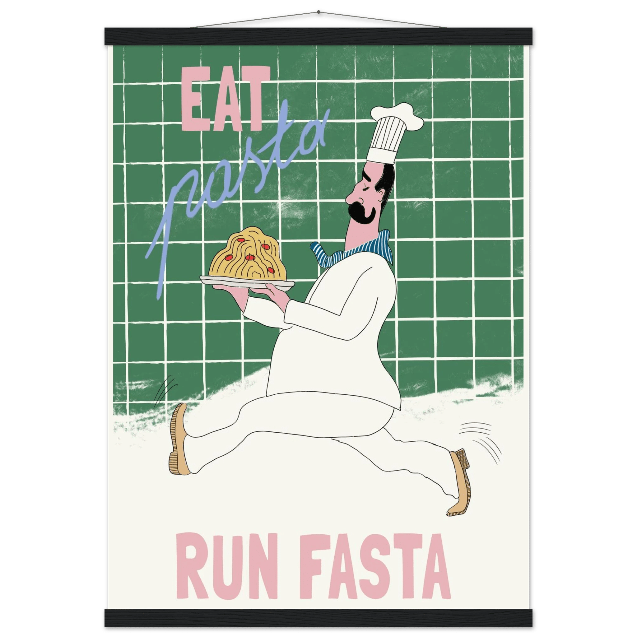 Eat Pasta Run Fasta Poster – Playful Kitchen Wall Art Print (Green Edition) - Evergreen Posters