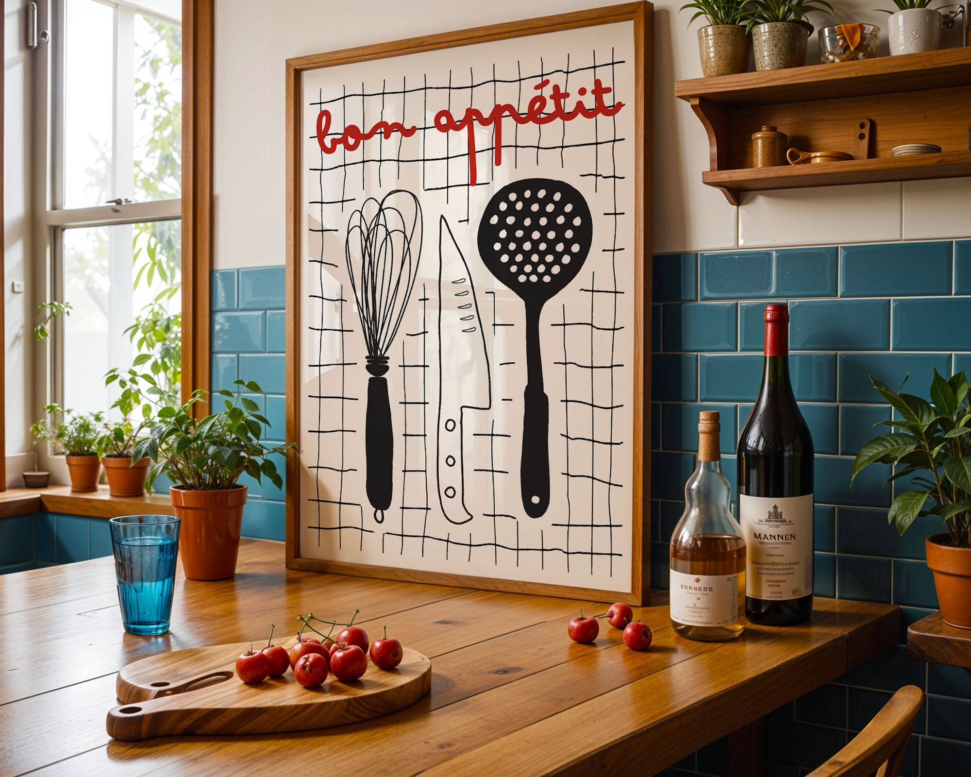 Bon Appétit French Kitchen Print | Bold Black Red Wall Art Poster - Evergreen Posters