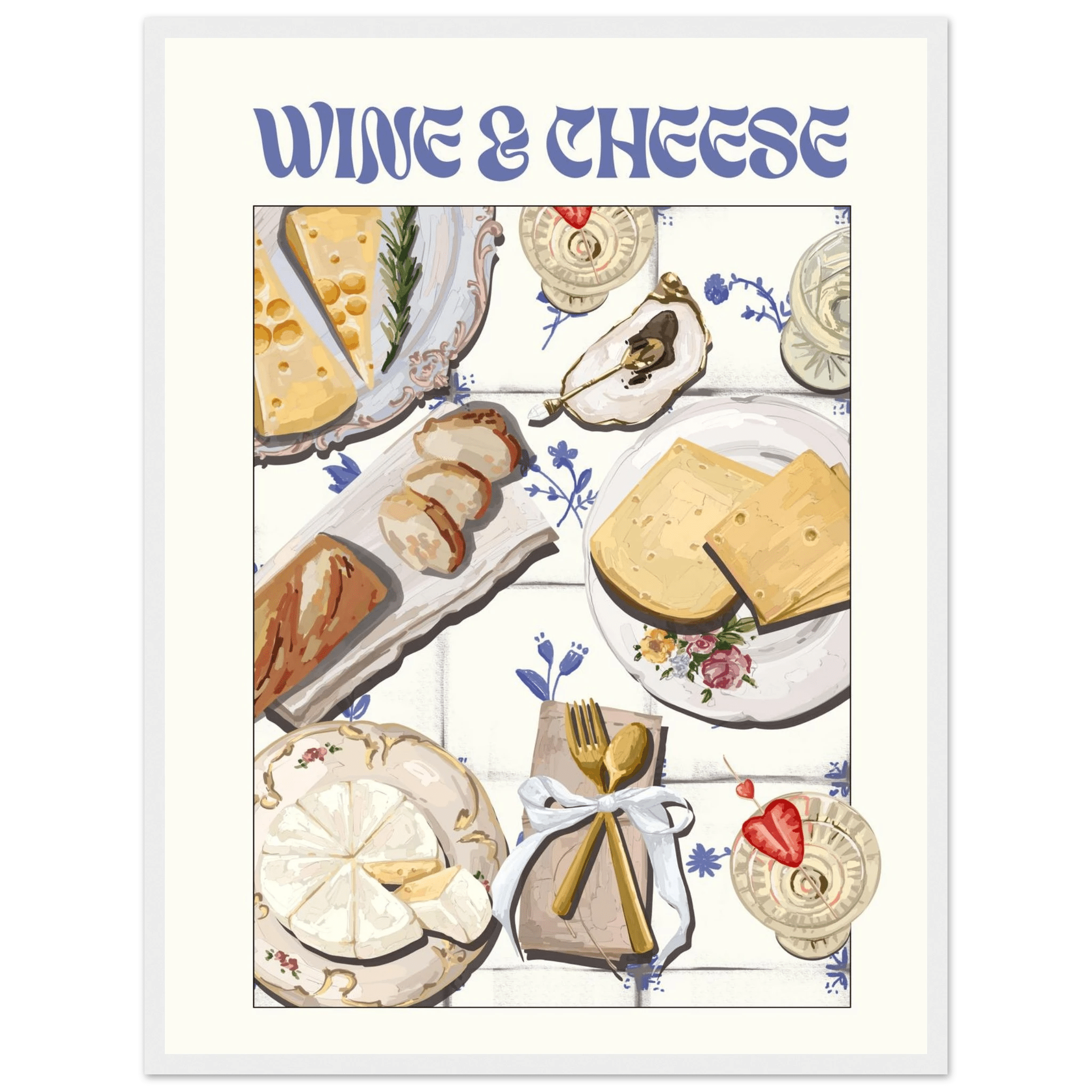 Wine & Cheese Poster – Elegant Kitchen & Dining Wall Art Print (Digital & Printed Options) - Evergreen Posters