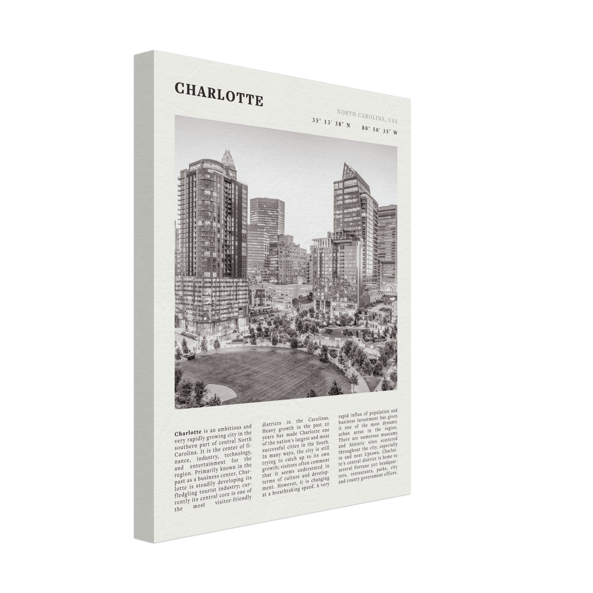 Charlotte Poster | Black & White North Carolina Skyline Wall Art | NC Travel Print - Evergreen Posters