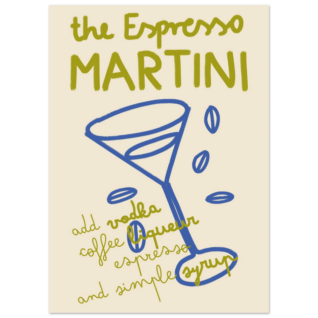 Espresso Martini Print | Cocktail Recipe Wall Art | Kitchen Bar Poster - Evergreen Posters