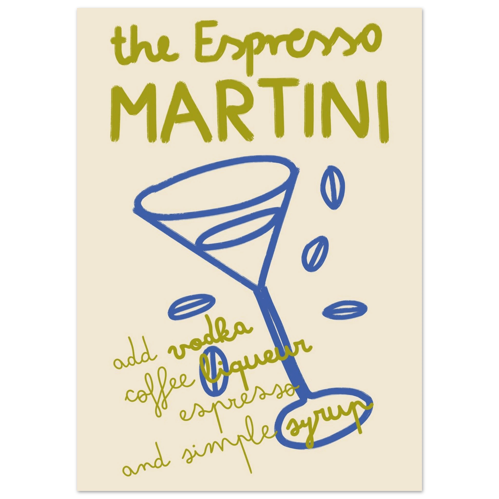 Espresso Martini Print | Cocktail Recipe Wall Art | Kitchen Bar Poster - Evergreen Posters