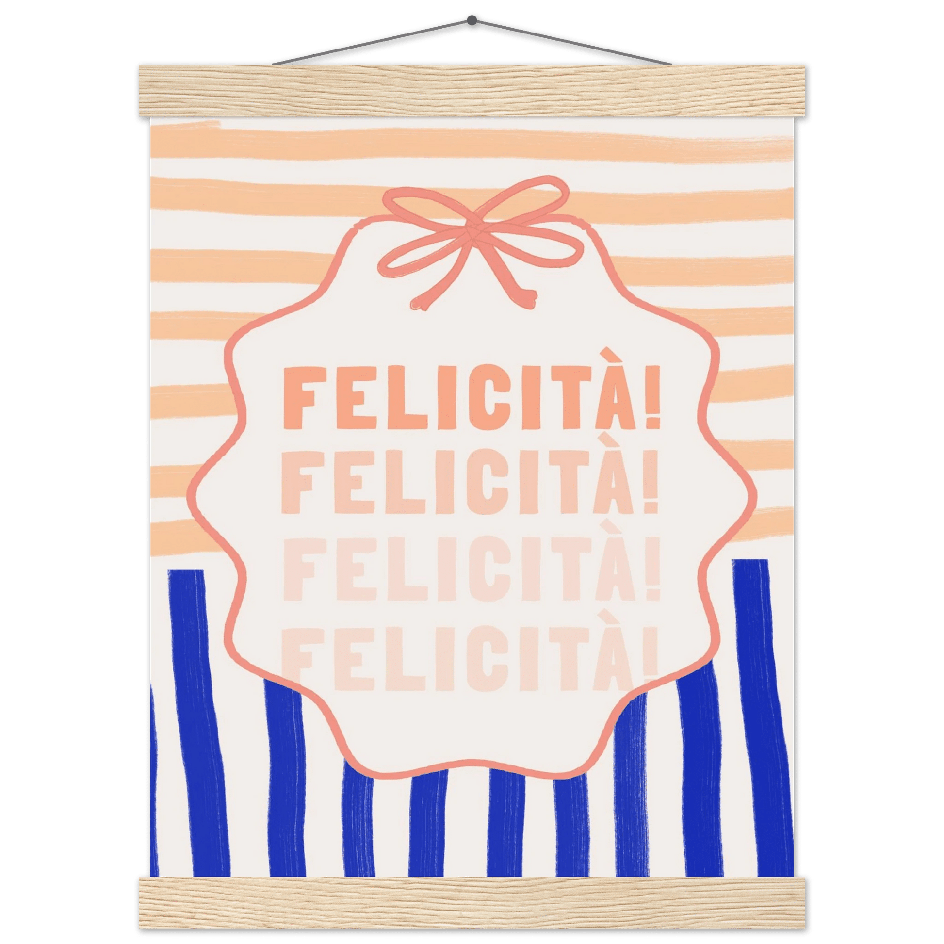 Felicità Italian Happiness Quote Print | Coquette Stripe Wall Art - Evergreen Posters