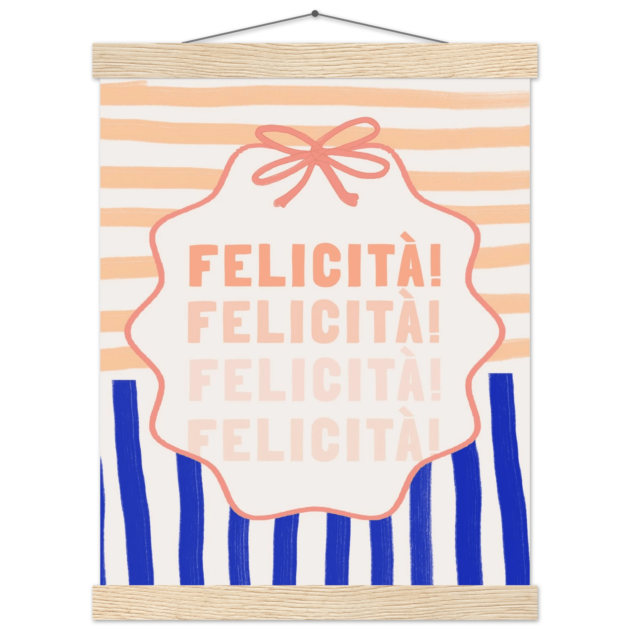 Felicità Italian Happiness Quote Print | Coquette Stripe Wall Art - Evergreen Posters