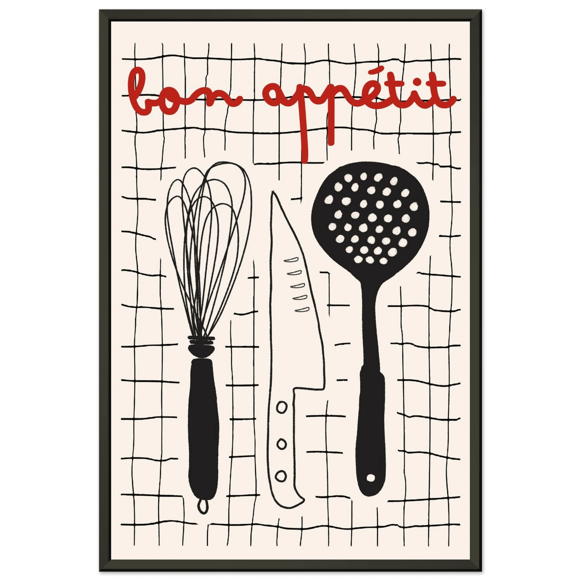 Bon Appétit French Kitchen Print | Bold Black Red Wall Art Poster - Evergreen Posters