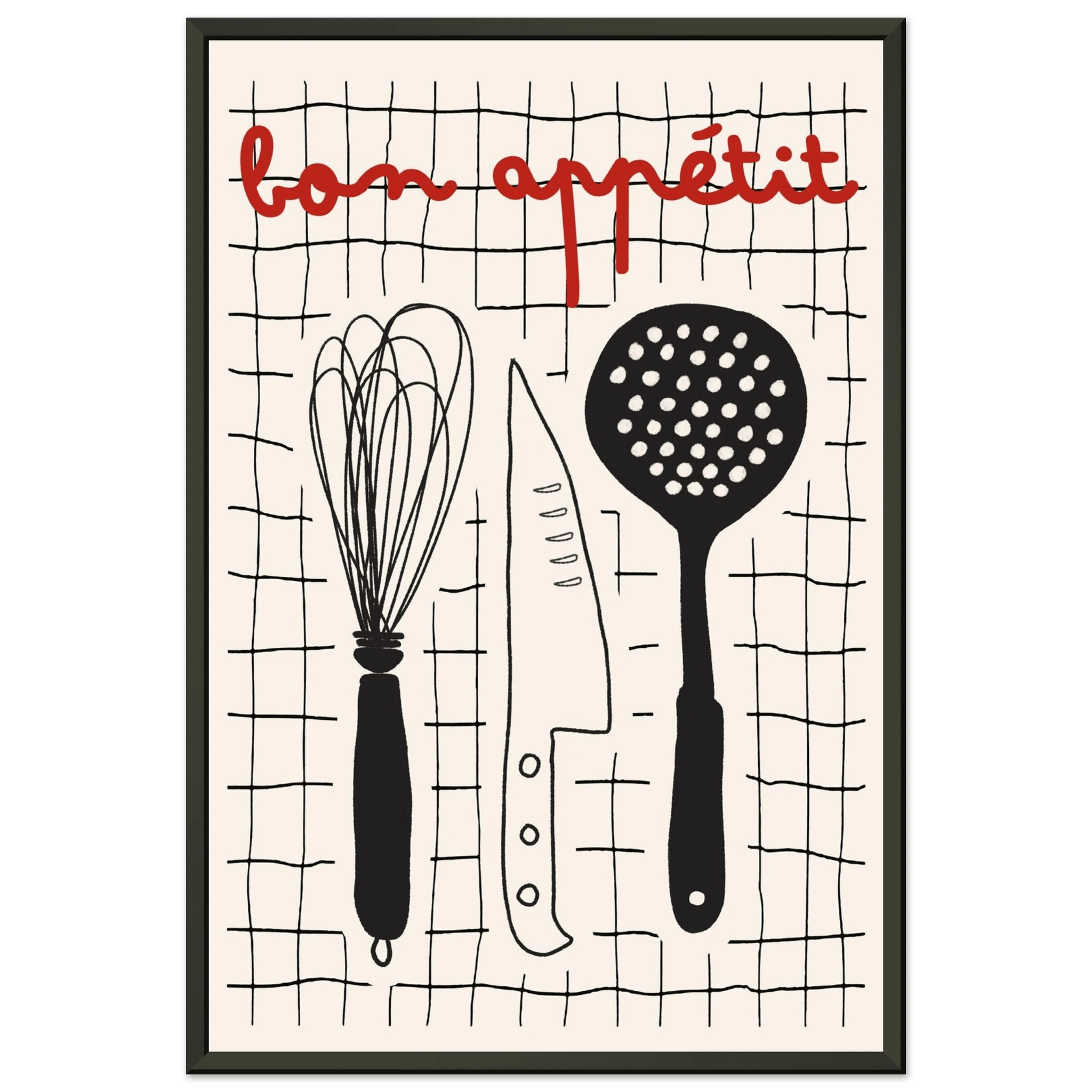 Bon Appétit French Kitchen Print | Bold Black Red Wall Art Poster - Evergreen Posters